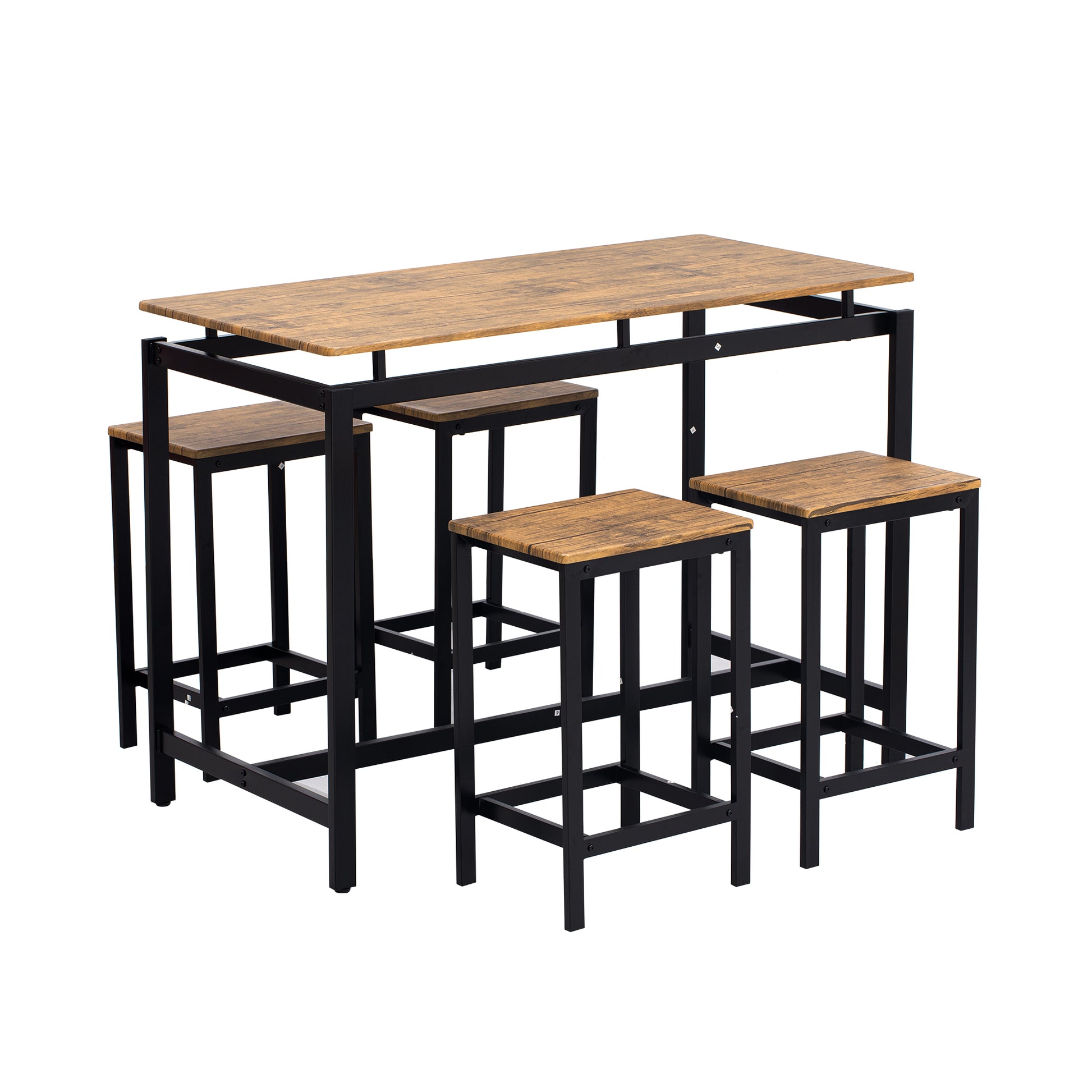 5 Piece Compact Bar Table Set With Table And Stools Modern Industrial Design, Space Saving Furniture For Dining Room And Breakfast Nook Brown Brown Mdf Steel