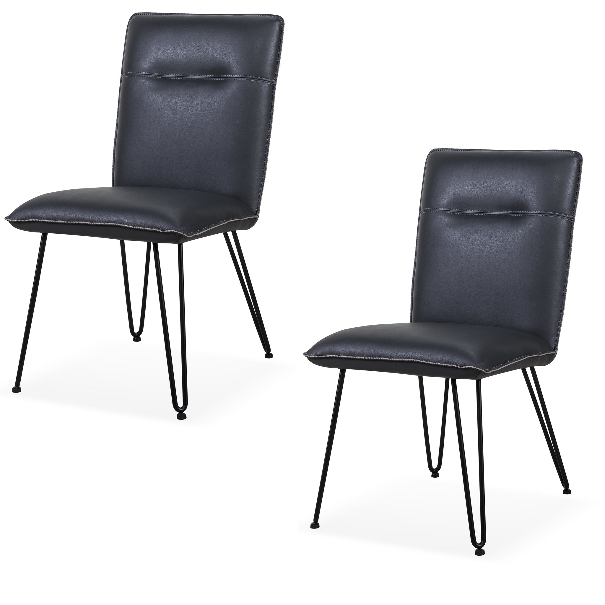 Leather Upholstered Metal Chair With Hairpin Style Legs Set Of 2, Black Black Metal