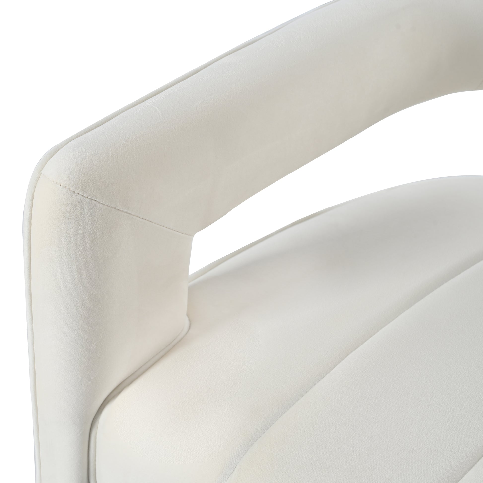 Modern Velvet Accent Chair With Ribbed Detail, Luxury Curved Fully Upholstered Accent Chair, Ivory White No Assembly Needed Ivory White Velvet