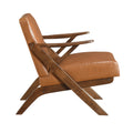 Brown Finish Solid Rubberwood Frame 1Pc Accent Chair Brown Faux Leather Upholstery Living Room Furniture Brown Primary Living Space Rubberwood Solid Wood
