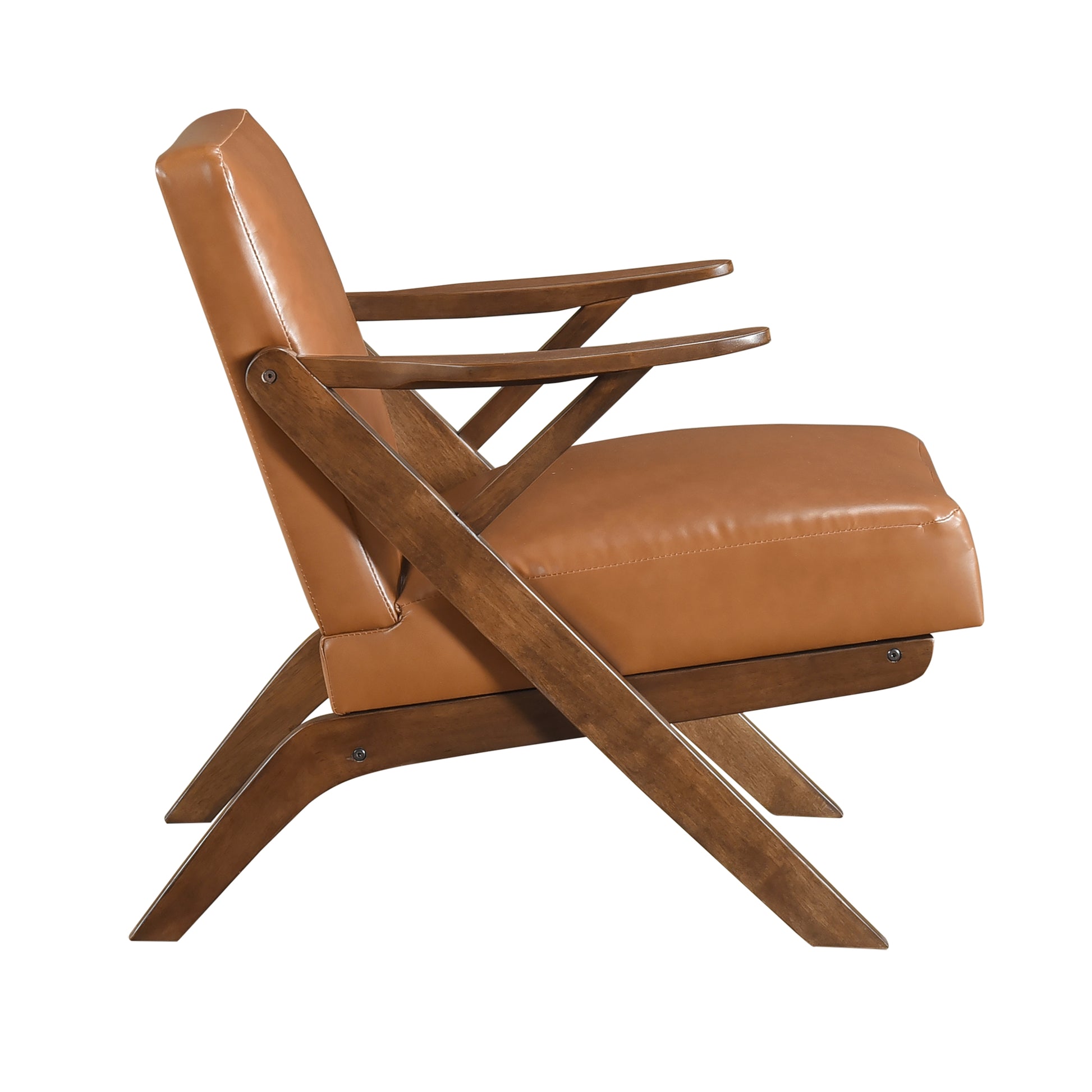 Brown Finish Solid Rubberwood Frame 1Pc Accent Chair Brown Faux Leather Upholstery Living Room Furniture Brown Primary Living Space Rubberwood Solid Wood