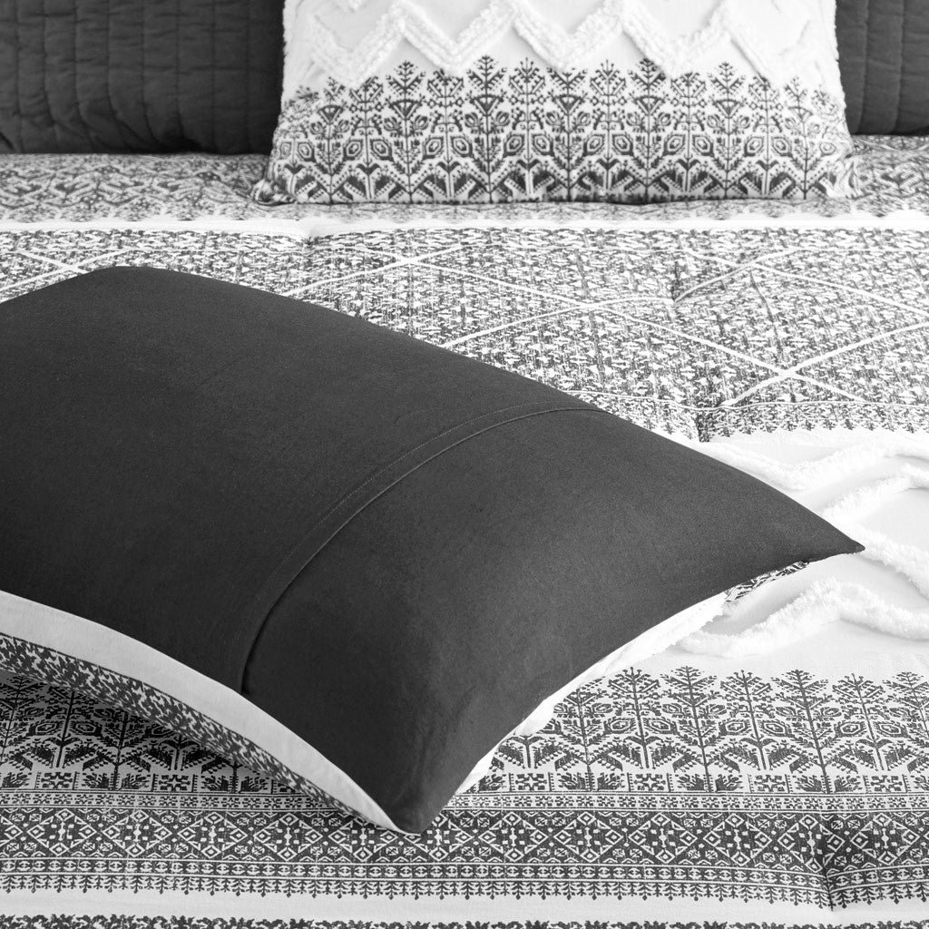 3 Piece Cotton Comforter Set With Chenille Tufting Gray King Cal King King Gray Cotton