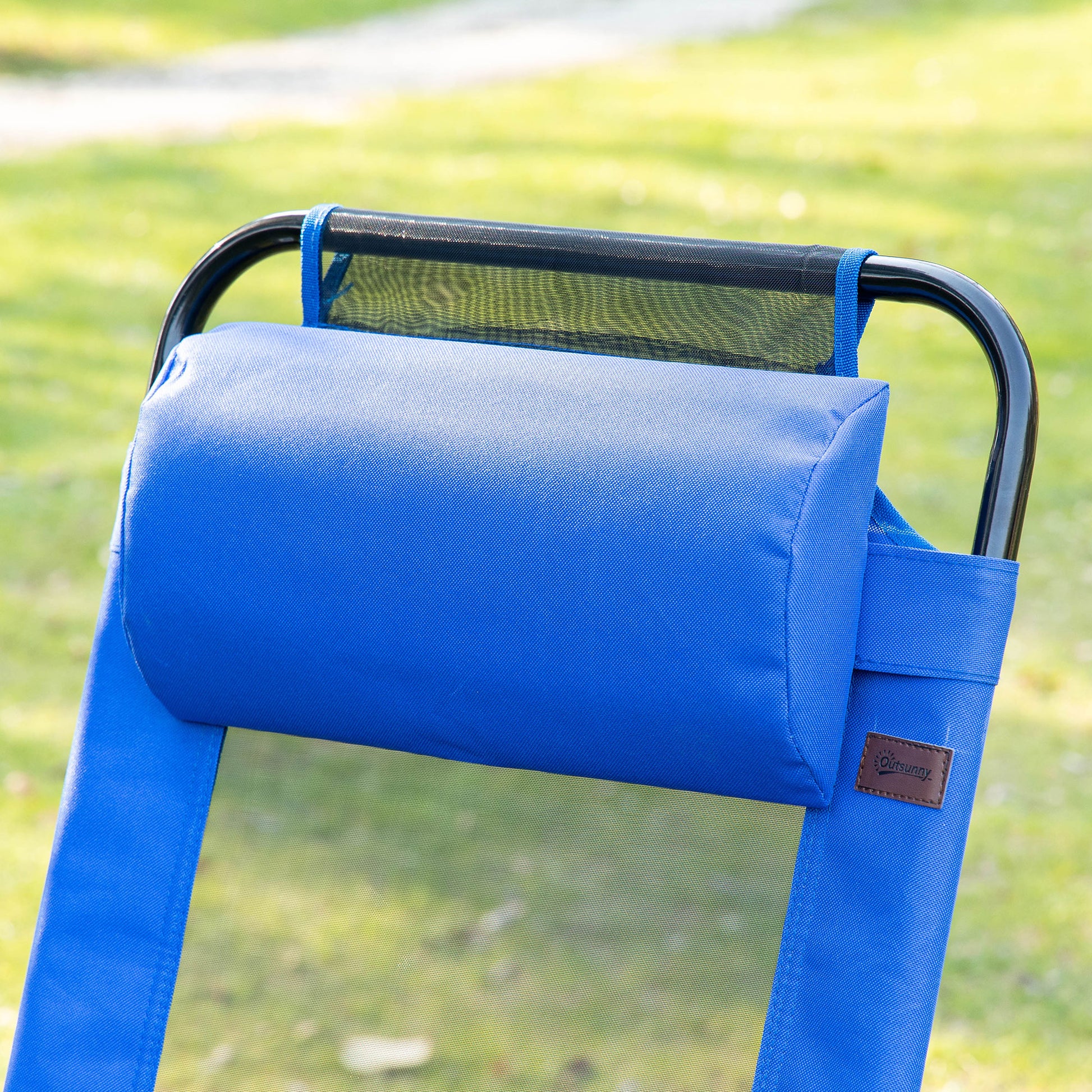 Outsunny Folding Patio Chairs Set Of 2, Outdoor Deck Chair With Adjustable Sling Back, Camping Chair With Removable Headrest For Garden, Backyard, Lawn, Blue Blue Steel