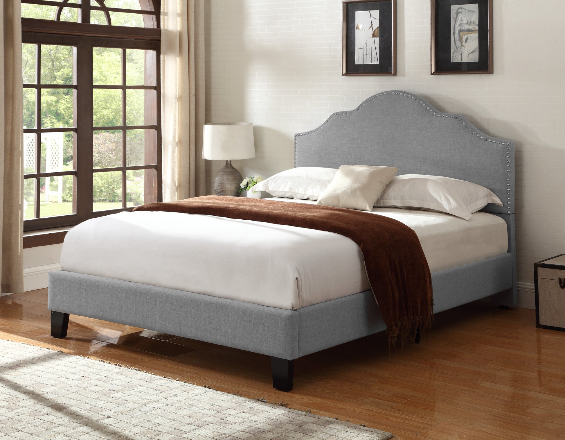 Kopa Gray Queen Upholstered Bed Queen Gray Foam Solid Wood