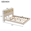 Queen Size Upholstered Floating Bed With Led And Storage Headboard, Beige Box Spring Not Required Queen Beige Wood Bed Frame Linen Upholstered