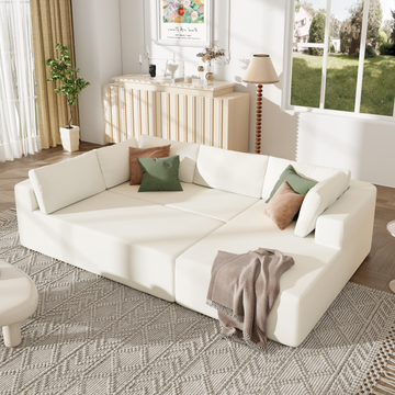 Modern Large Modular Sectional Sofa For Living Room, Bedroom, Salon, 3 Piece Free Combination Beige Polyester 3 Seat