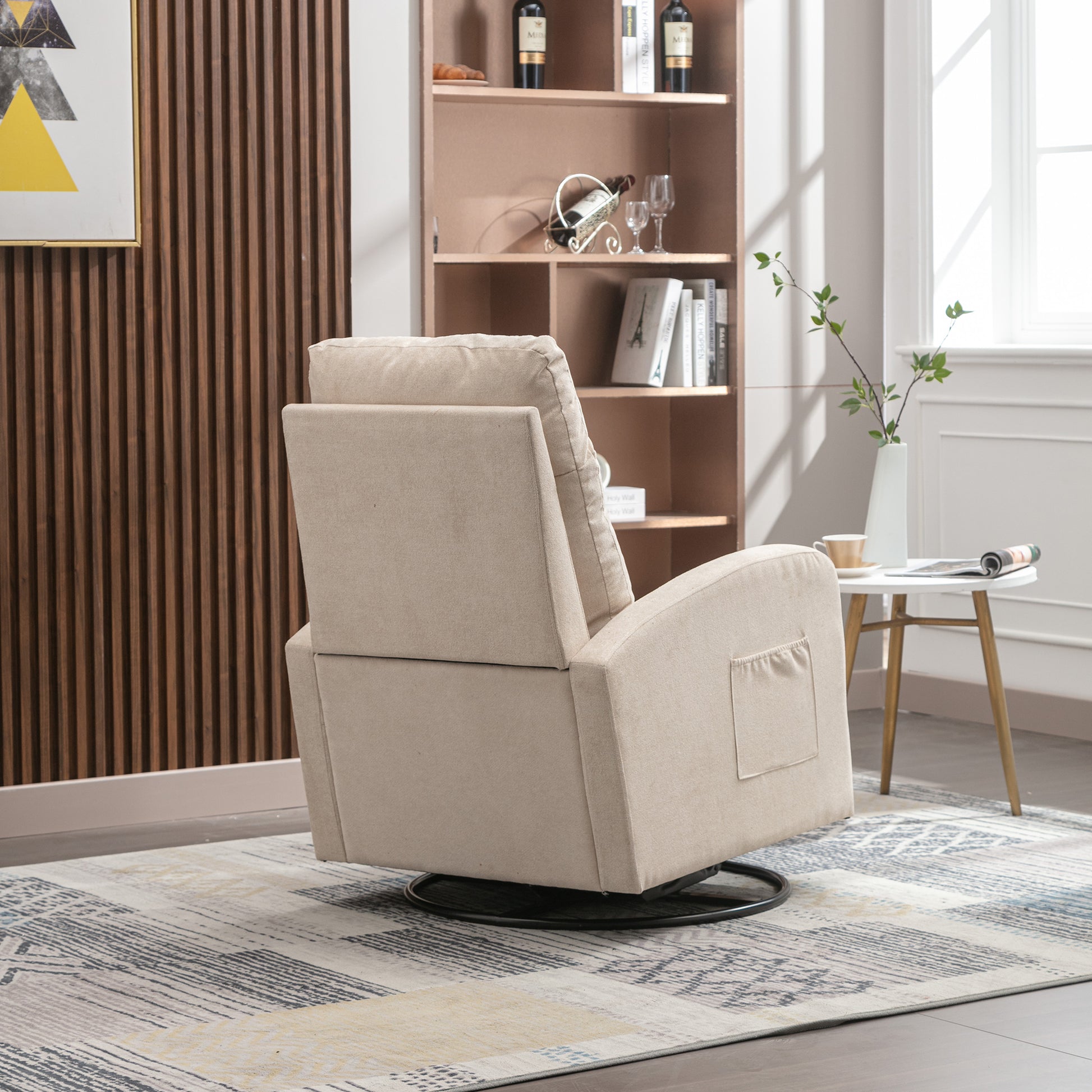 Jiada Upholstered Swivel Glider.Rocking Chair For Nursery In Beige.Modern Style One Left Bag Beige Primary Living Space Foam Metal