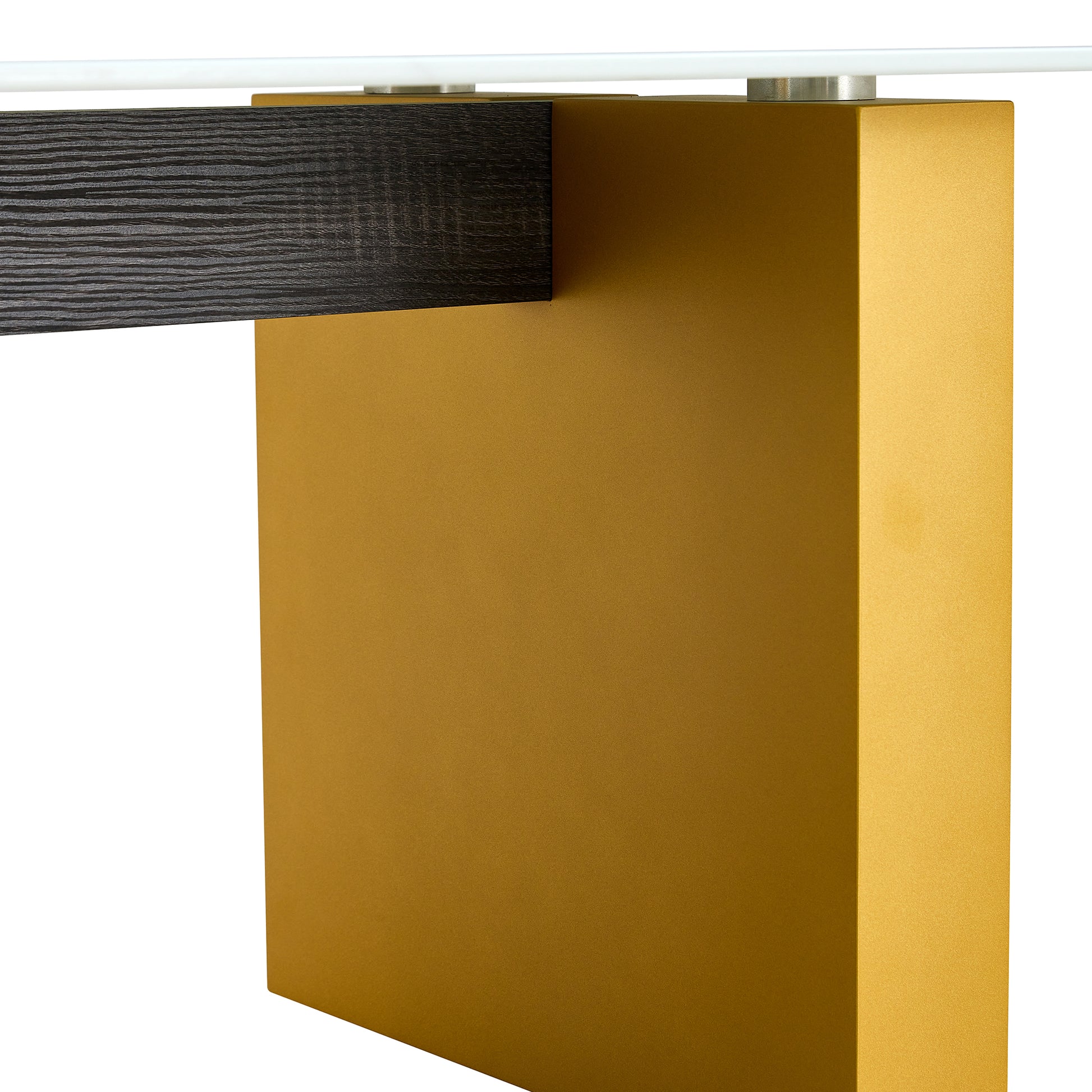 Modern Minimalist Tempered Glass With Sticker Desktop Coffee Table And Dining Table, Paired With Golden Mdf Decorative Columns. Computer Desk. Game Table. Ct 1546 Golden Mdf Glass