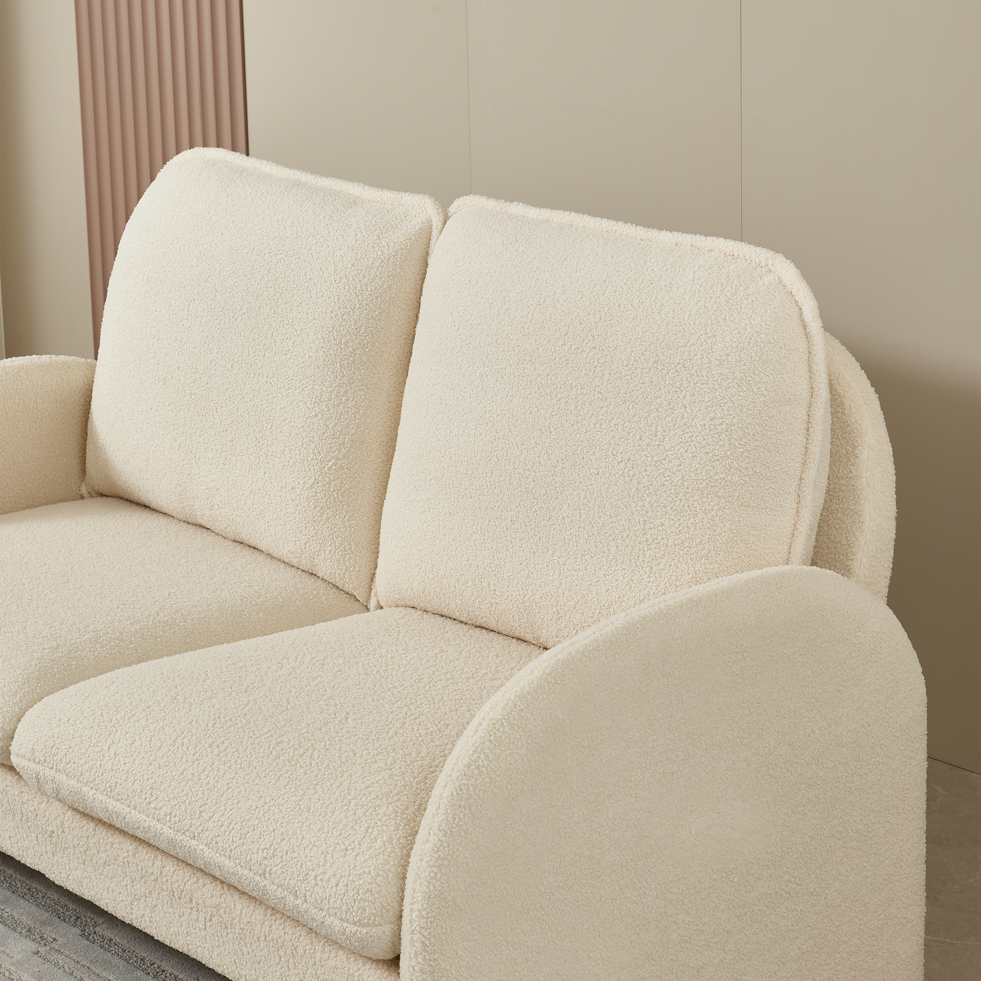 59" Loveseat Sofa Small Couch For Living Room, Sherpa Fabric Upholstered Loveseat Sofa Couch, Small Loveseat Sofa For Apartment, Bedroom Beige Foam Sherpa 2 Seat