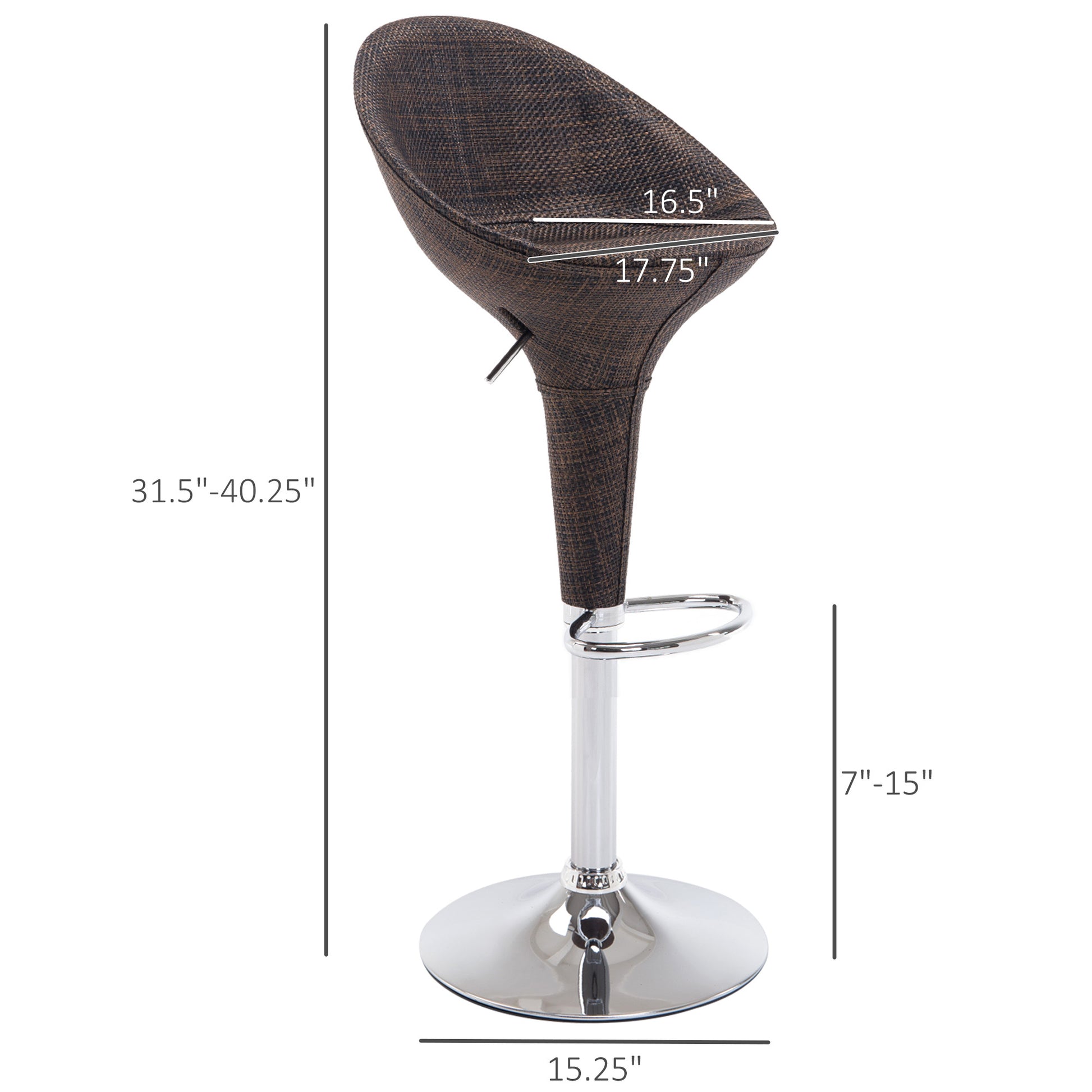 Homcom Adjustable Bar Stools Set Of 2, Rattan Bar Height Barstools With Swivel For Pub Counter Kitchen Brown Steel