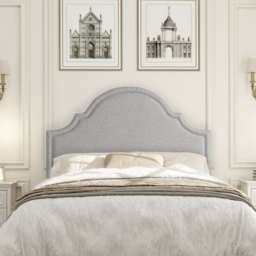Catherine Upholstered Queen Headboard, Light Grey Polyester Gray Foam Polyester