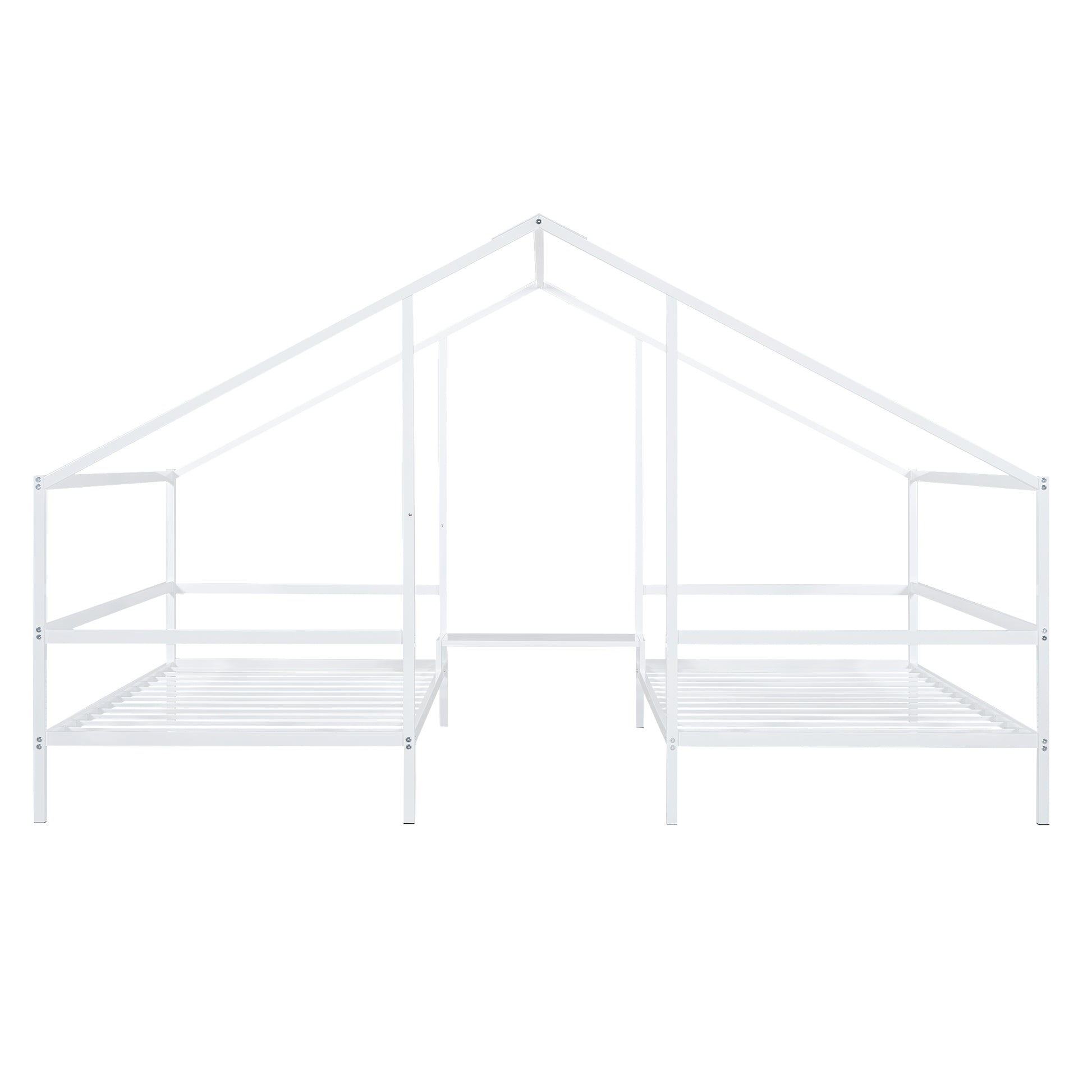 Metal Double Twin Size Triangular House Beds With Built In Table, White Box Spring Not Required Twin White Metal Metal