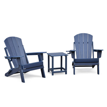 Folding Outdoor Adirondack Chair Set Of 2 And Table Set,Hdpe All Weather Folding Fire Pit Chair, Ergonomic Design Patio Lawn Chair For Outside Deck Garden Backyardf Balcony, Navy Blue No Adirondack Navy Blue Seats 2 Weather Resistant Frame Garden &