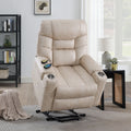 Nairi Ivory Leather Aire Power Motion Recliner With Lift, Heating & Massage Function Ivory Faux Leather