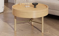 Modern Round Wood Rotating Tray Coffee Table With Storage & Metal Legs In Natural Natural Metal,Rubber Wood