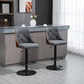 Homcom Counter Height Bar Stools Set Of 2, Height Adjustable Swivel Barstools With Footrest And Tufted Back, Linen Fabric Bar Chairs, Dark Grey Dark Grey Wood