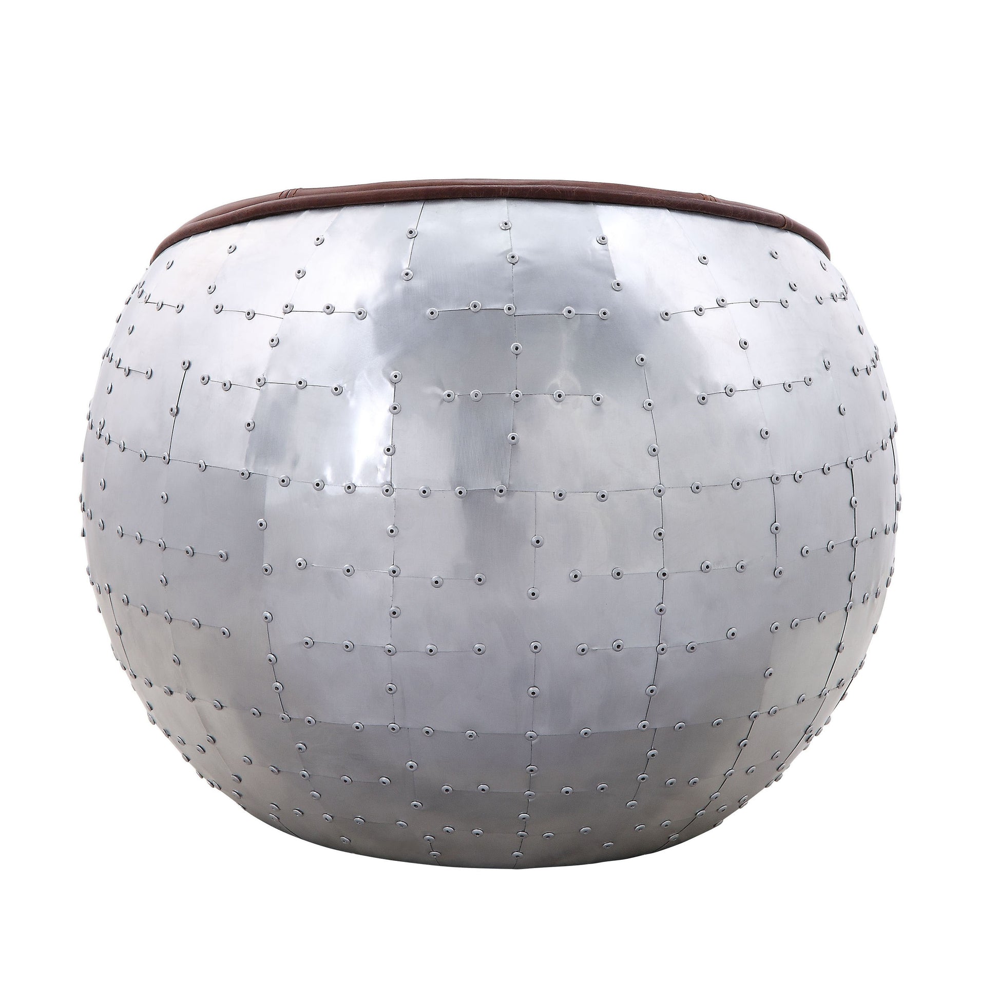 Retro Brown And Aluminum Ottoman With Saddle Seat Brown Genuine Leather Wood Primary Living Space Solid Brown Round Armless Leather