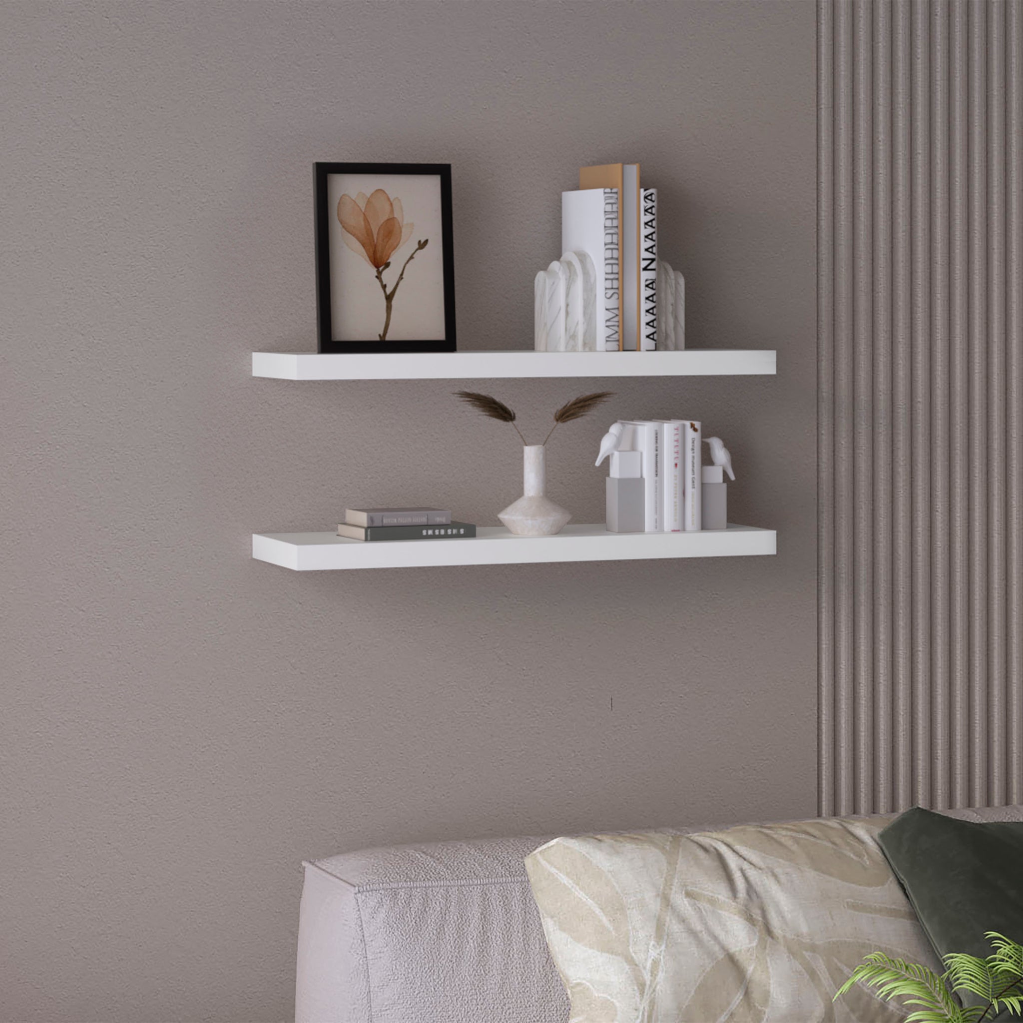 Ecco 31.5" Wide Floating Shelves Set Of 2, Shelves For Wall Decor For Bedroom, Bathroom Storage Shelves, Book Shelves For Living Room 2 Or Less White Horizontal Primary Living Space Modern Wall