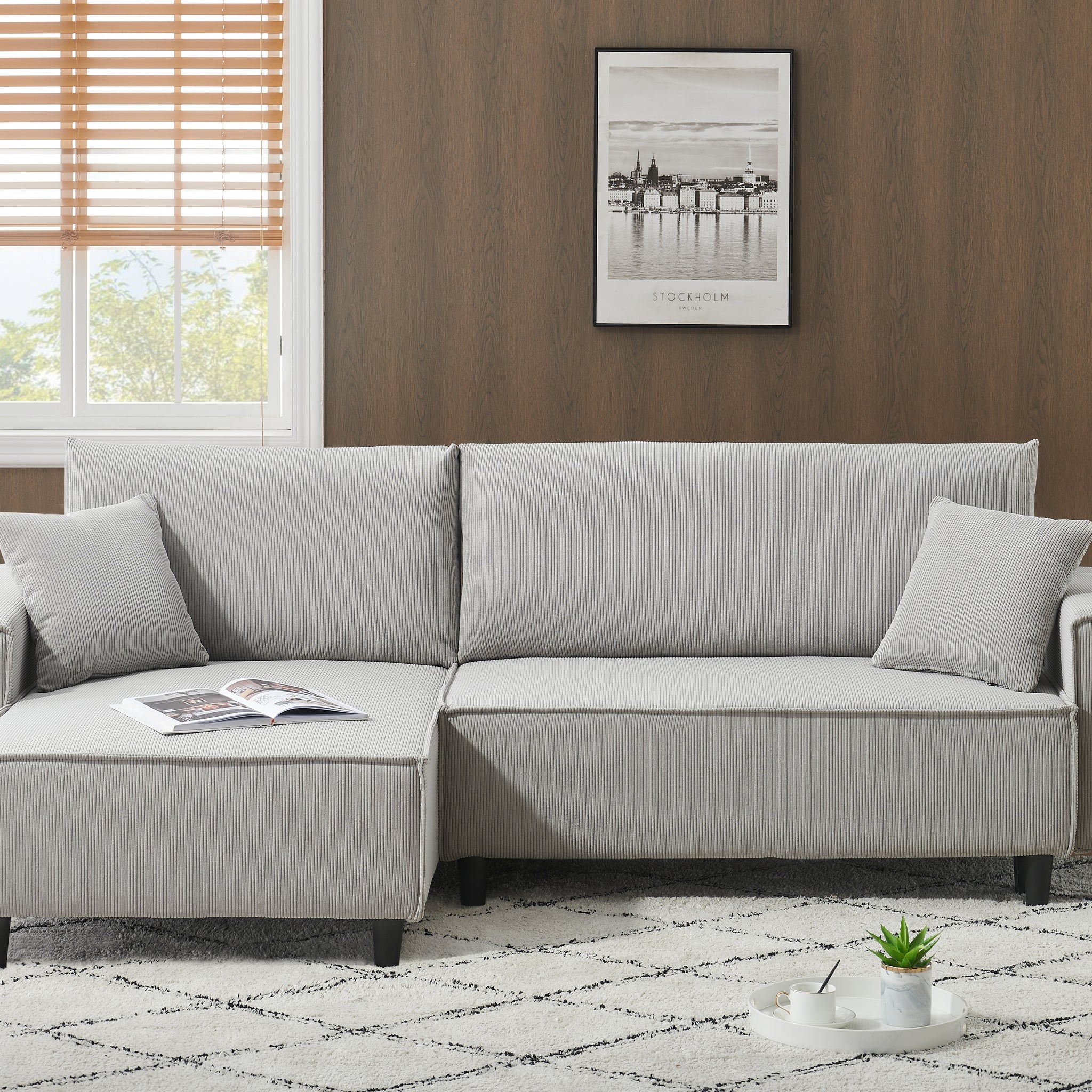 The 93 Inch Grey Corduroy Sofa Bed Comes With Two Pillows To Fit In The Living Room And The Apartment Is Not Overcrowded Gray Corduroy 3 Seat