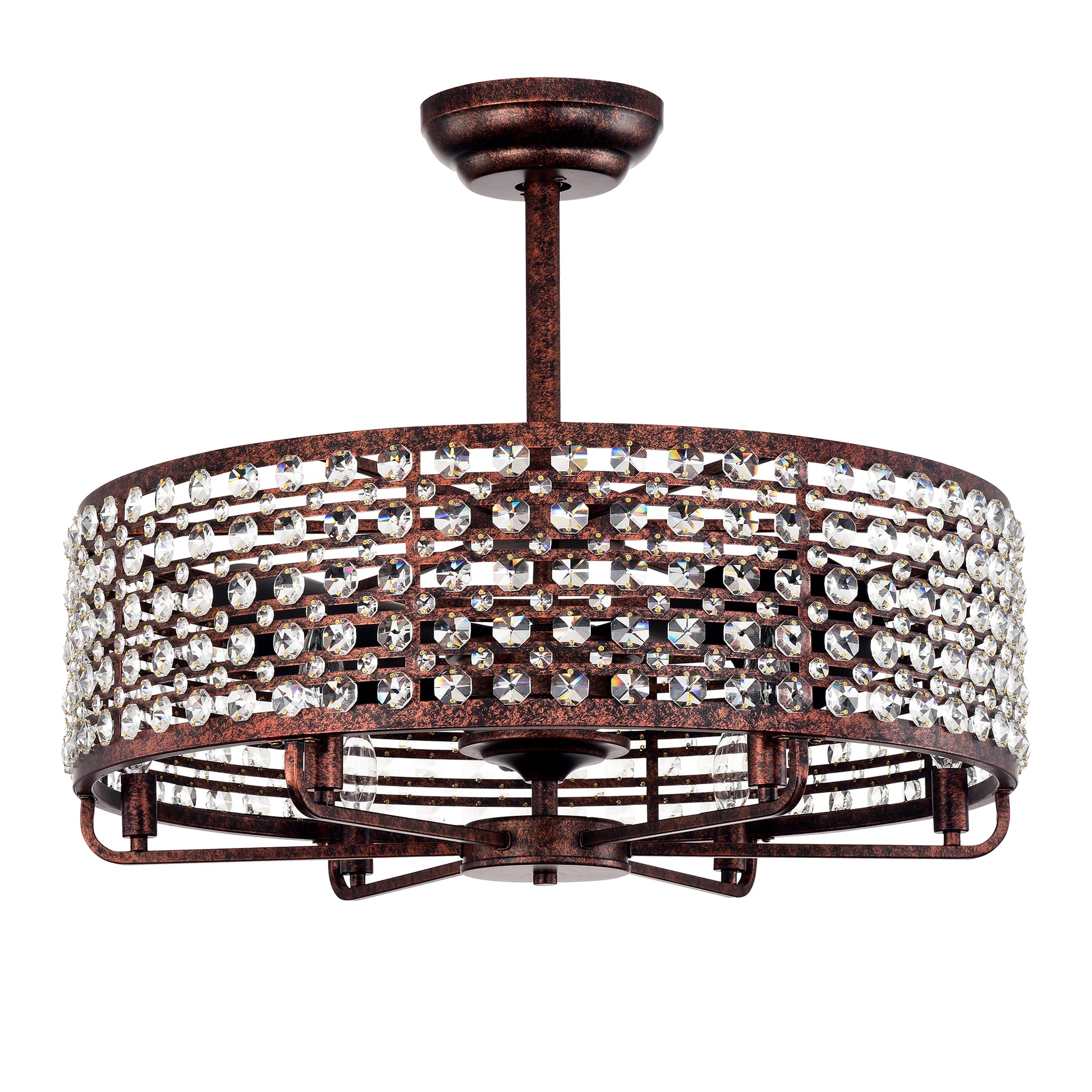 Dia 26.8 Inch Chandelier Ceiling Fan ,Crystal Shade Ceiling Fan With Remote Control,3 Abs Blade 4 Light No Include Bulb Rustic Brown American Design,American Traditional,Classic,Contemporary,Farmhouse Abs Metal