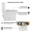 1.1 1.6 Gpf Elongated Comfort Height Floor Mounted One Piece Toilet, Cupc Certified, Watersense Cetified, Ceramic, White Color, Soft Close Seat White Ceramic