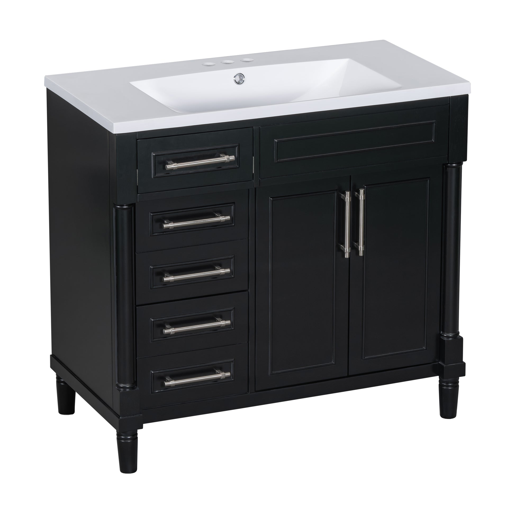 36'' Bathroom Vanity With Top Resin Sink, Freestanding Bathroom Storage Cabinet With 2 Drawers And A Tip Out Drawer, Solid Wood Frame Vanity Set, Height Adjustable Shelf 3 Black 2 2 Adjustable Shelves Bathroom Freestanding Solid Wood Mdf Resin Painted