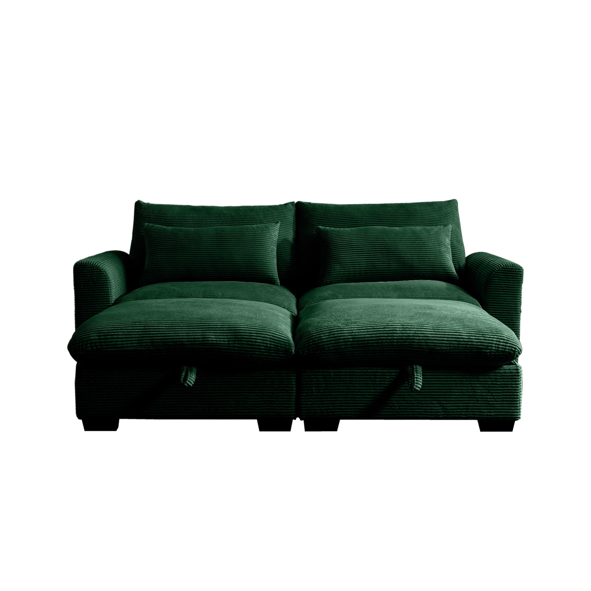 Corduroy Two Seater Sofa With 2 Storage Footrest,2 Seater Sectional Deep Seat Sofa,Comfy Couches For Living Room,Green Sofa Green Corduroy 2 Seat