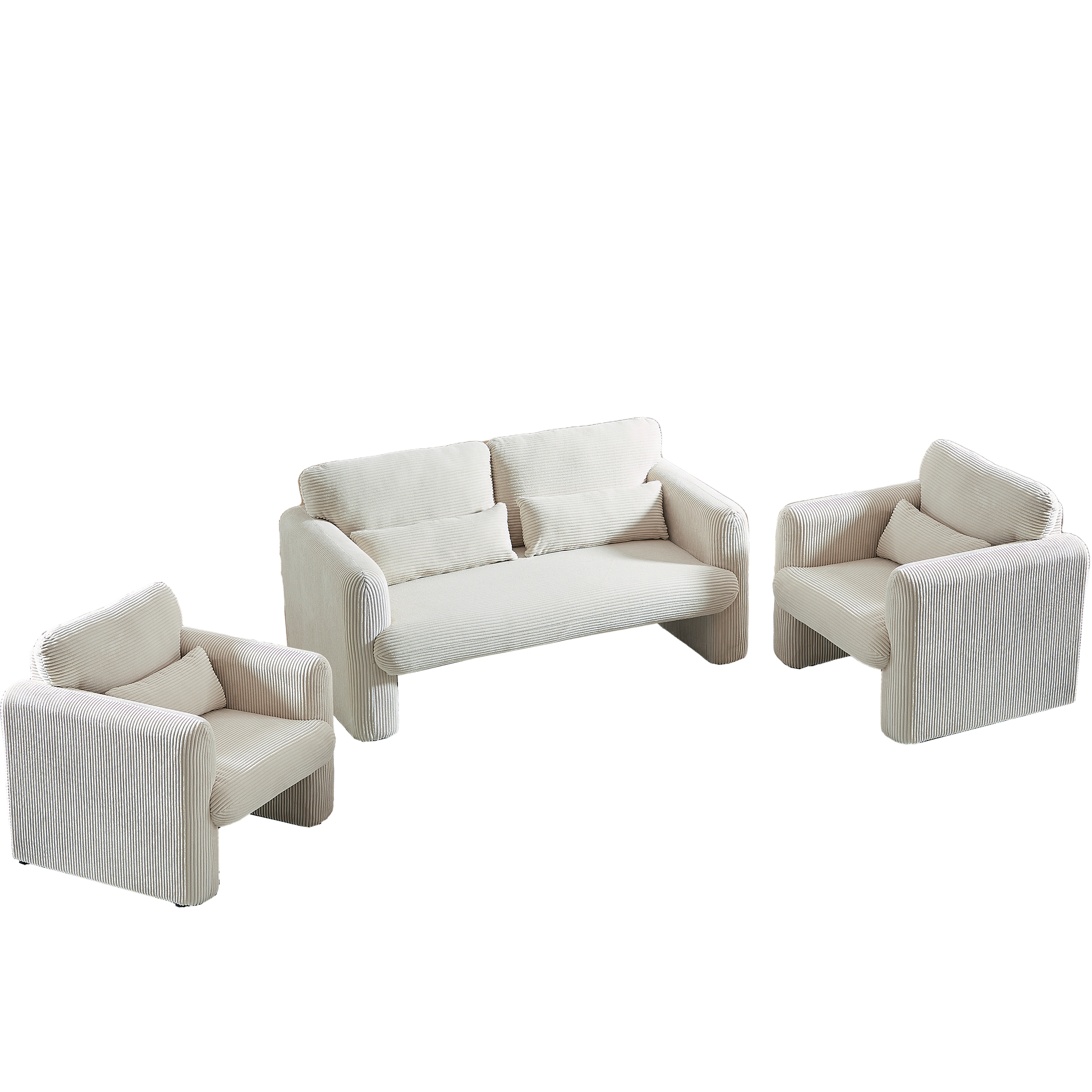 60"Corduroy Fabric Sofa With Two 33" Single Sofa, Modern Sofa With Support Pillow, For Apartment, Office, Living Room & Bedroom Beige Corduroy 4 Seat