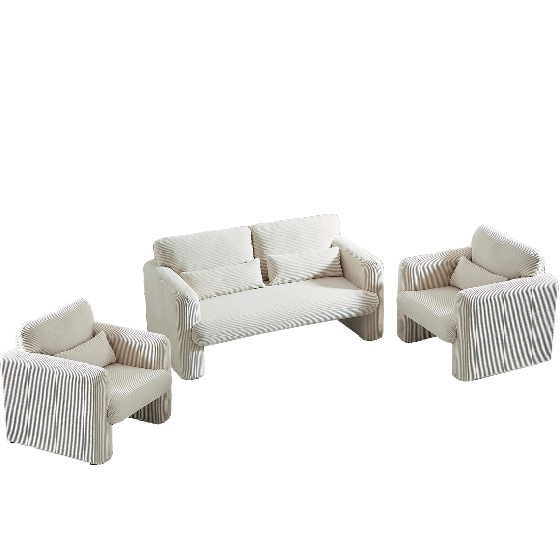 60"Corduroy Fabric Sofa With Two 33" Single Sofa, Modern Sofa With Support Pillow, For Apartment, Office, Living Room & Bedroom Beige Corduroy 4 Seat