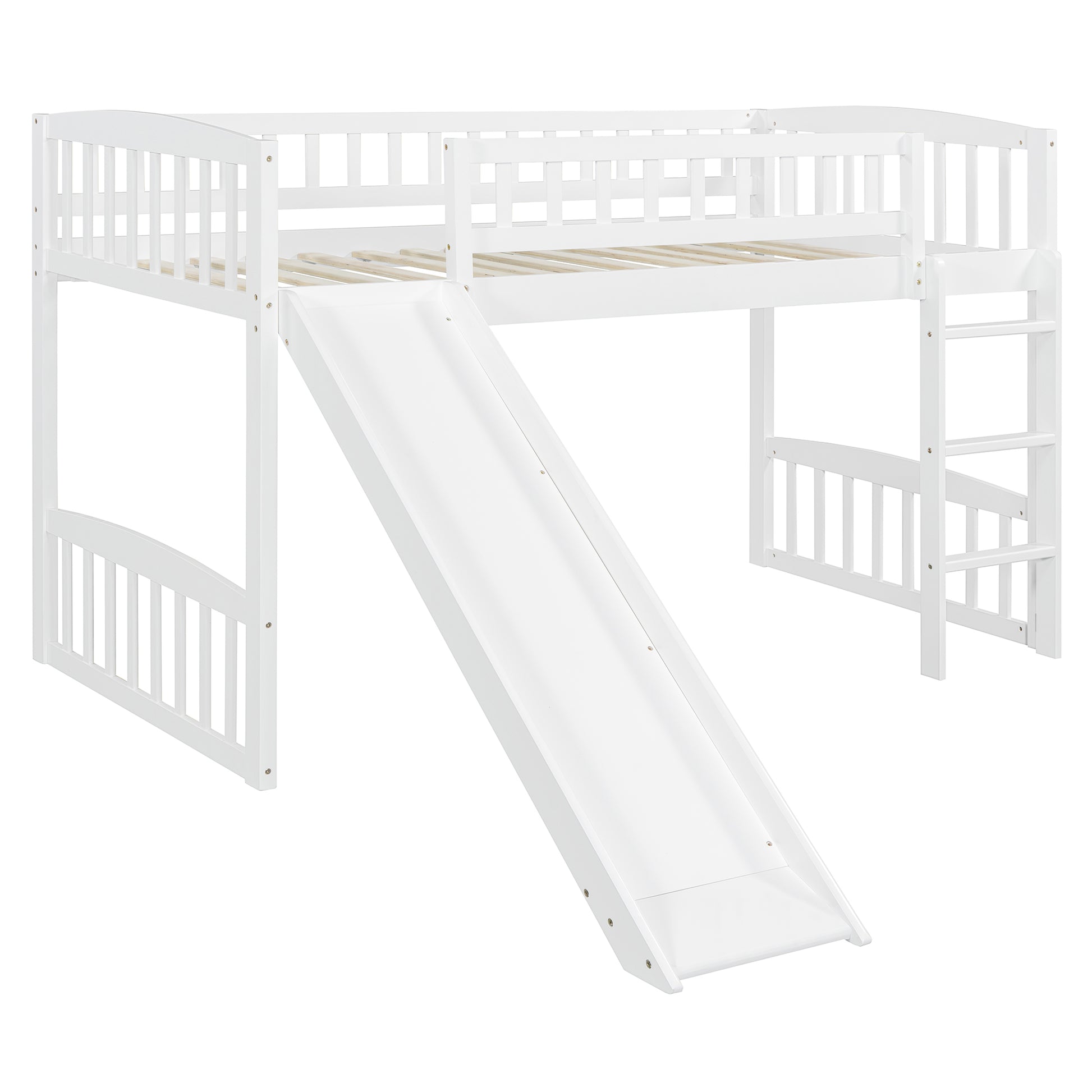 Twin Size Loft Bed With Slide And Ladder, White Old Sku: Lt000504Aak White Solid Wood
