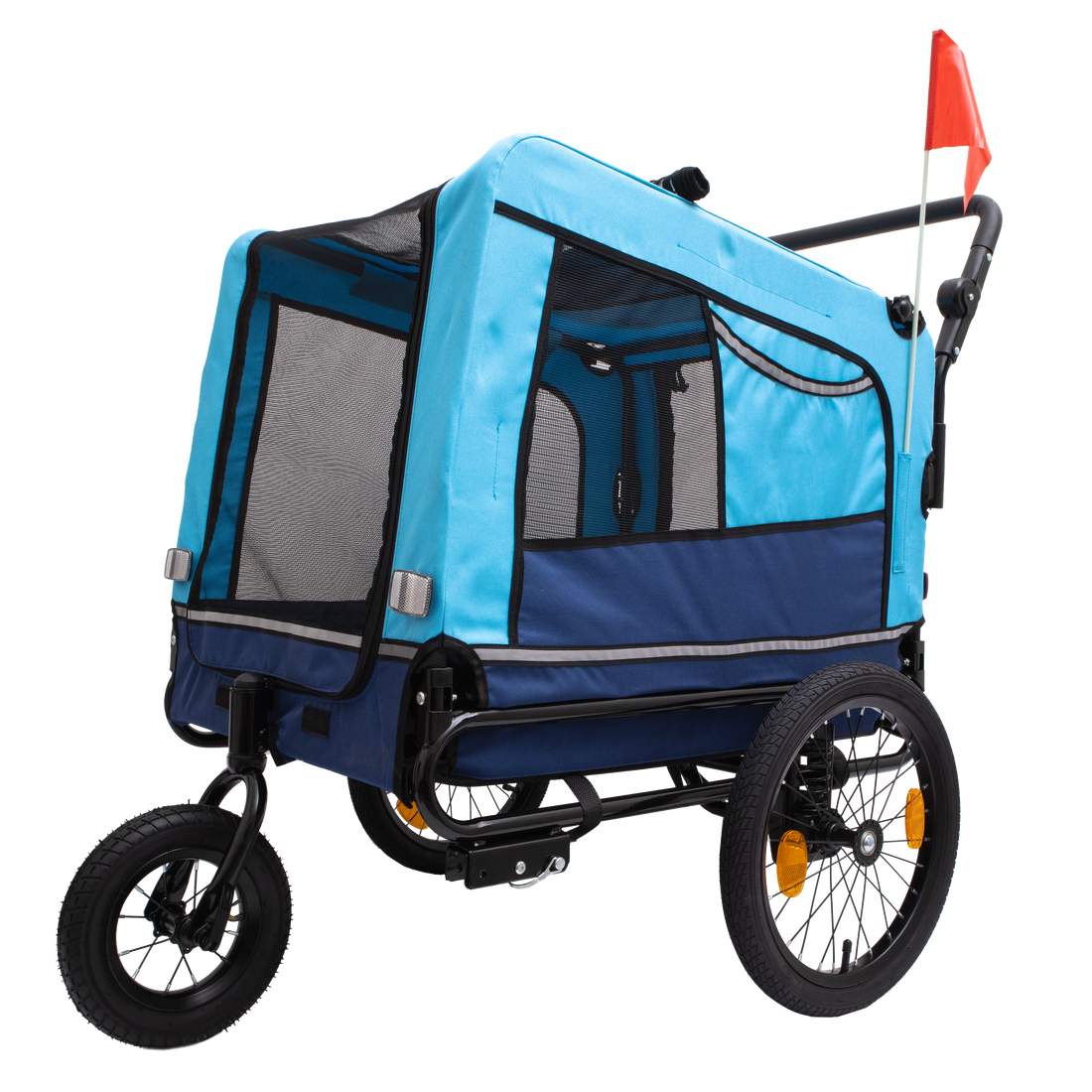 Outdoor Heavy Duty Foldable Utility Pet Stroller Dog Carriers Bicycle Trailer Blue Fabric Steel