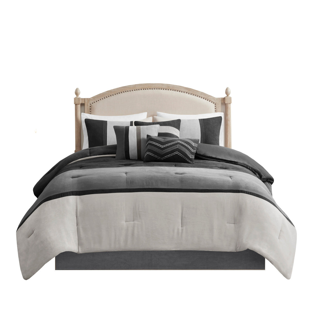 7 Piece Faux Suede Comforter Set Black King King Black Polyester