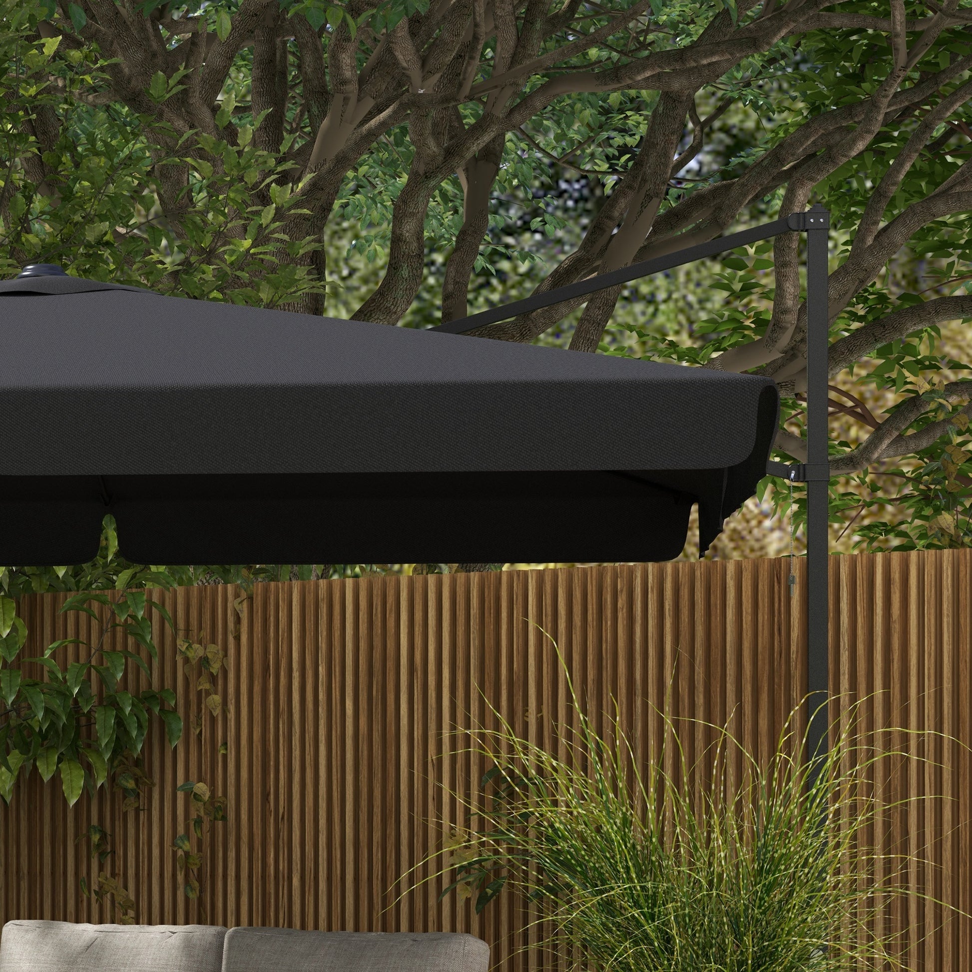 Outsunny 10' Cantilever Patio Umbrella, Square Offset Umbrella With Tilt, Crank, Cross Base, Aluminum Pole And Air Vent, Hanging Umbrella For Garden, Pool, Backyard, Gray Gray Aluminum