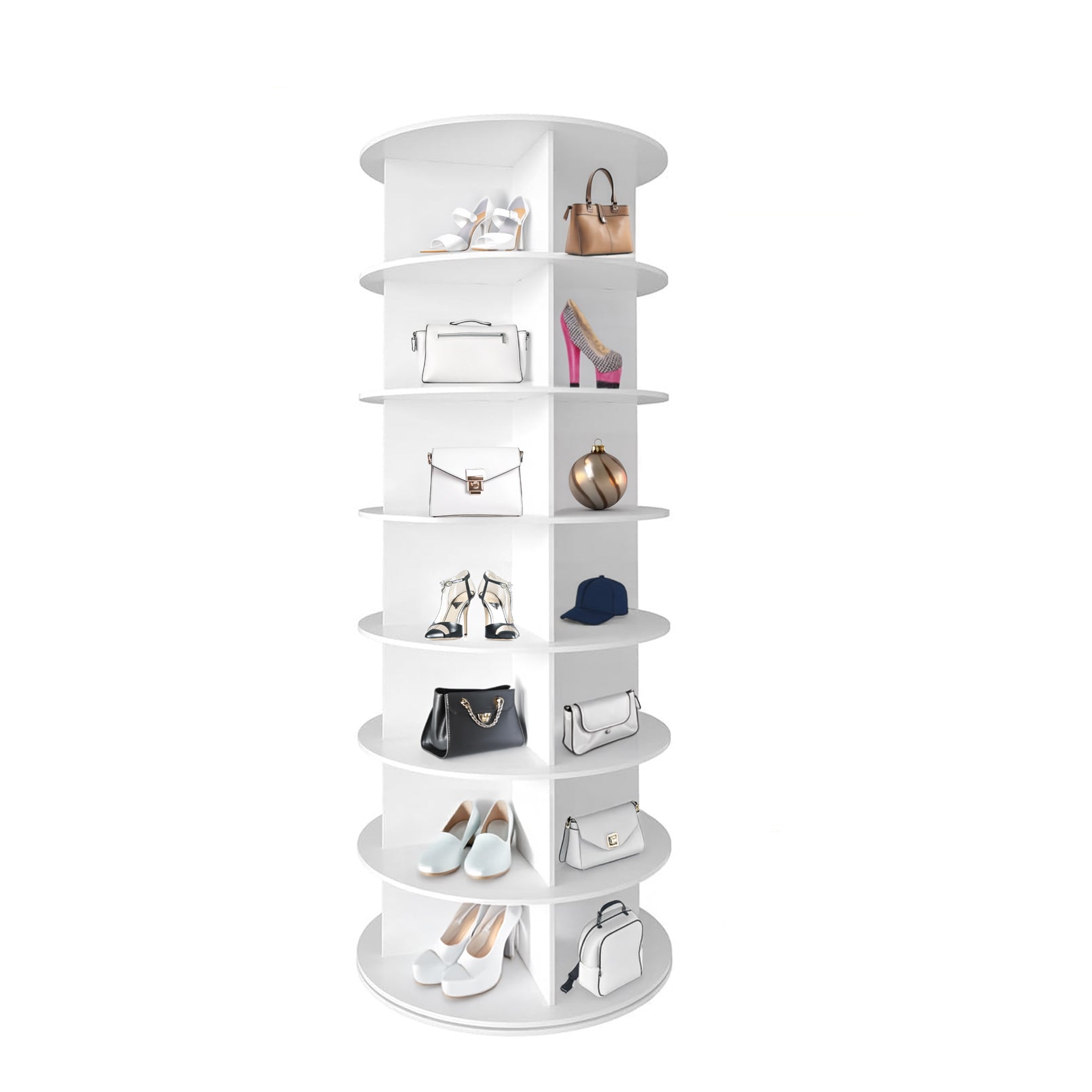 7 Tier Rotating Shoe Rack Tower, Spinning Shoe Display, 360 Shoe Rack Storage Round Carousel, Vertical Handbag Rotate Shoes Closet Organization, Christmas Gift White White Pvc