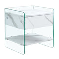 Bedside Table With Drawers. The Board Surface Is Mdf Sticker, And Both Sides Are Transparent Tempered Glass. The Design Is Simple And Elegant, With Excellent Storage Functions. White 1 Drawer Mdf Glass