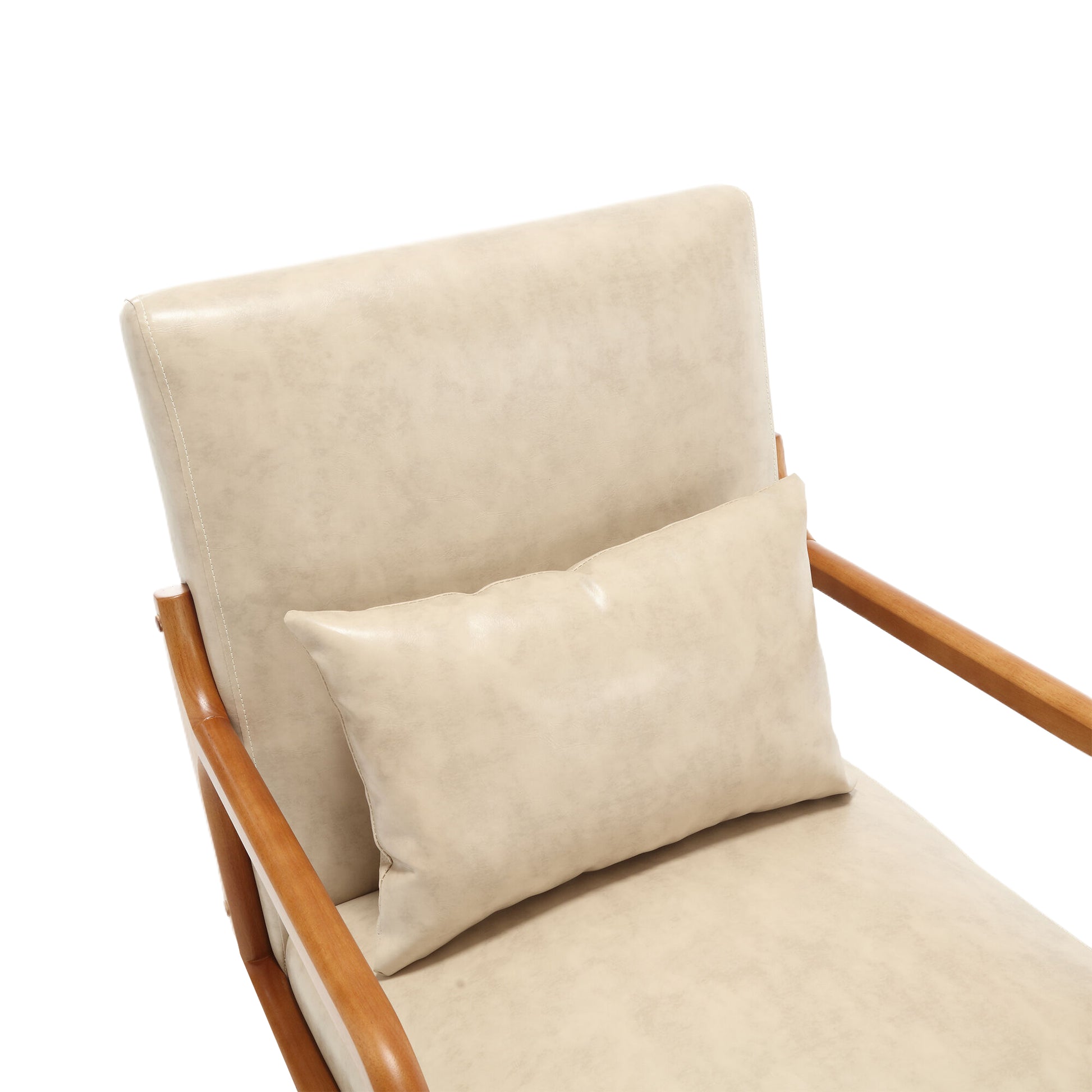 Coolmore Modern Accent Chair, Solid Wood Padding Lounge Armchairs With One Pillow For Living Room, Bedroom, Guest Room Khaki Pu Khaki Brown Primary Living Space Modern Rubberwood Foam Pu Leather
