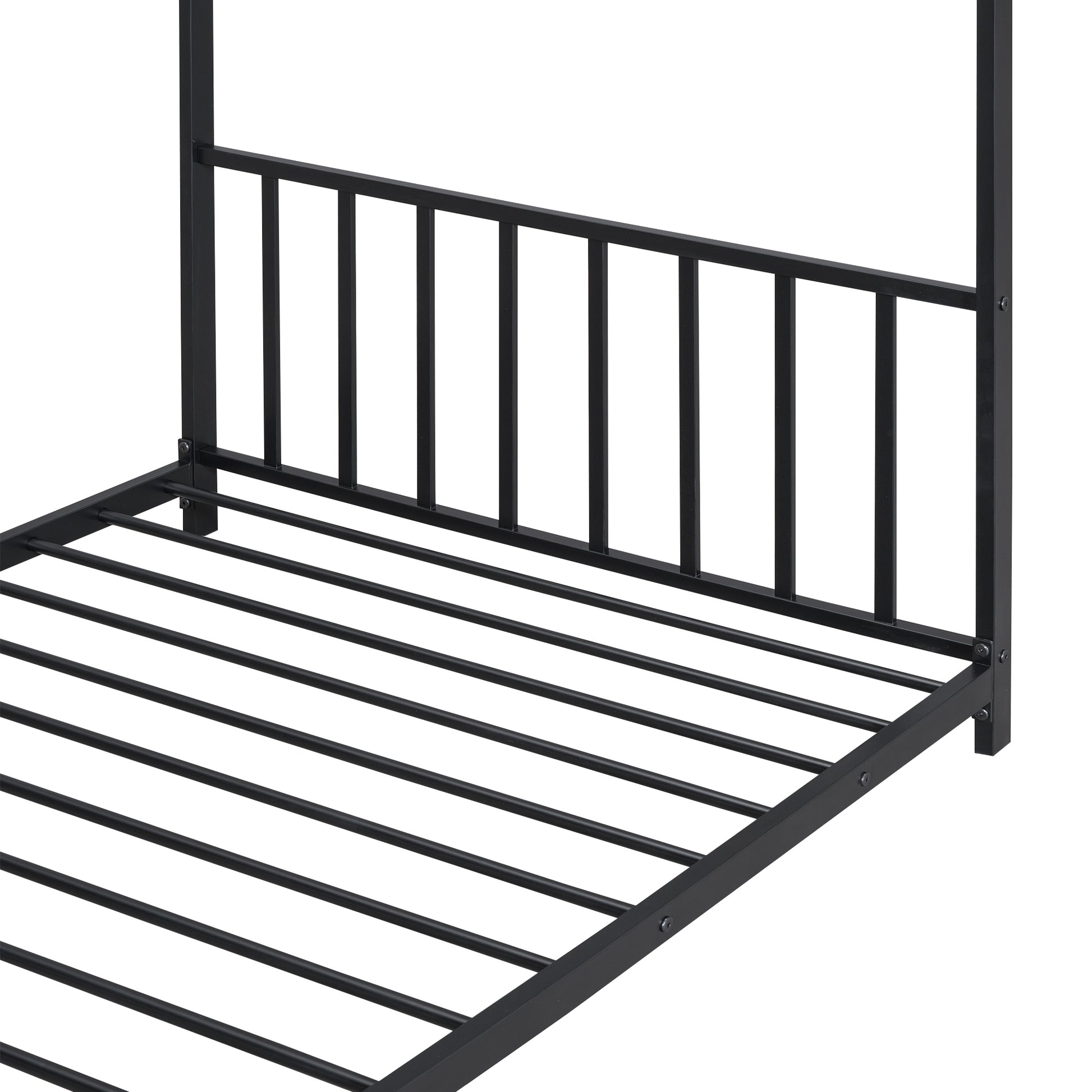 Twin Size Metal House Platform Bed, Black Box Spring Not Required Twin Black Metal Bedroom Bed Frame Metal