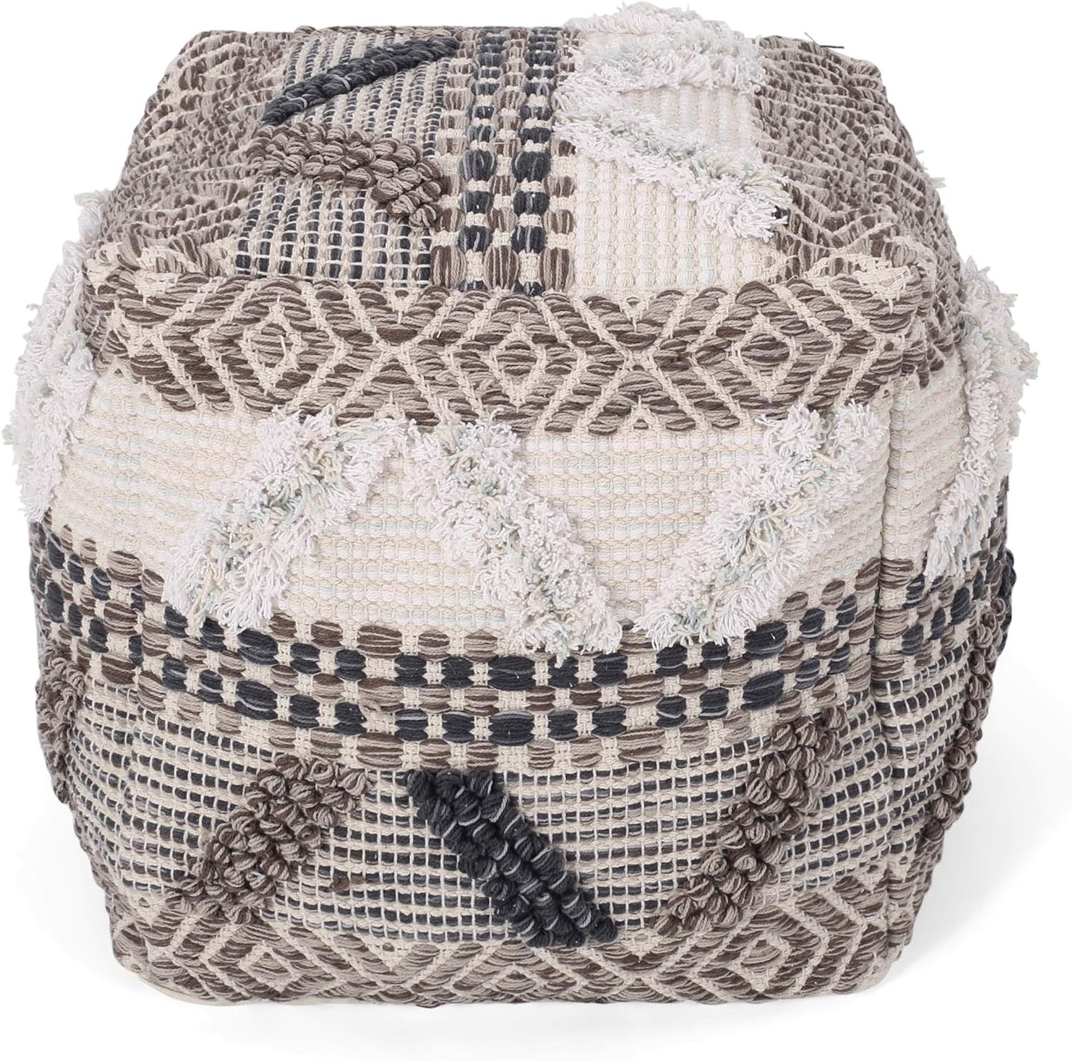 Woven Wool Pouf Multi Fabric