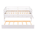Low Loft Bed Twin Size With Full Safety Fence, Climbing Ladder, Storage Drawers And Trundle White Solid Wood Bed White Solid Wood