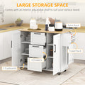 Homcom Kitchen Island With Drop Leaf, Rolling Kitchen Cart On Wheels With 3 Drawers, 2 Cabinets, Natural Wood Top, Spice Rack And Towel Rack, White White Rubber Wood