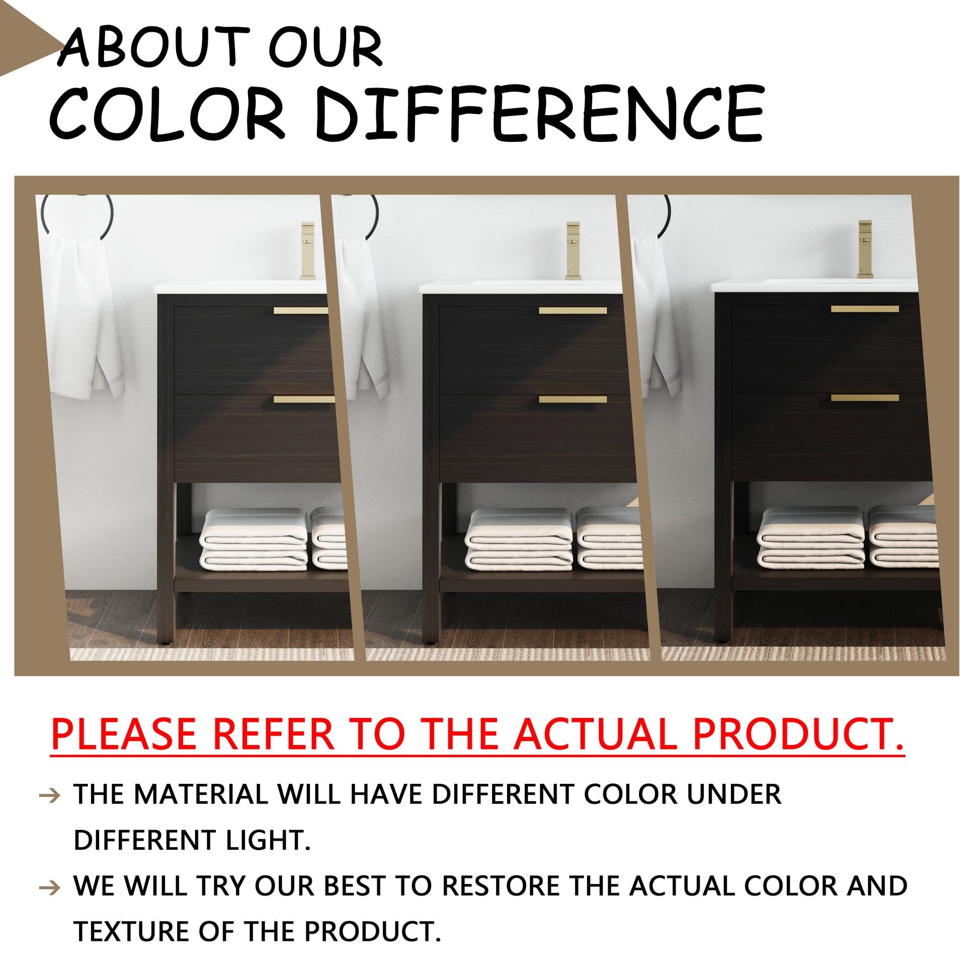 30 Inch Bathroom Vanity With Sink And 2 Soft Close Drawers, Golden Handle Bvb01030Bctg Bl9075B Black Chestnut Bathroom Modern Plywood