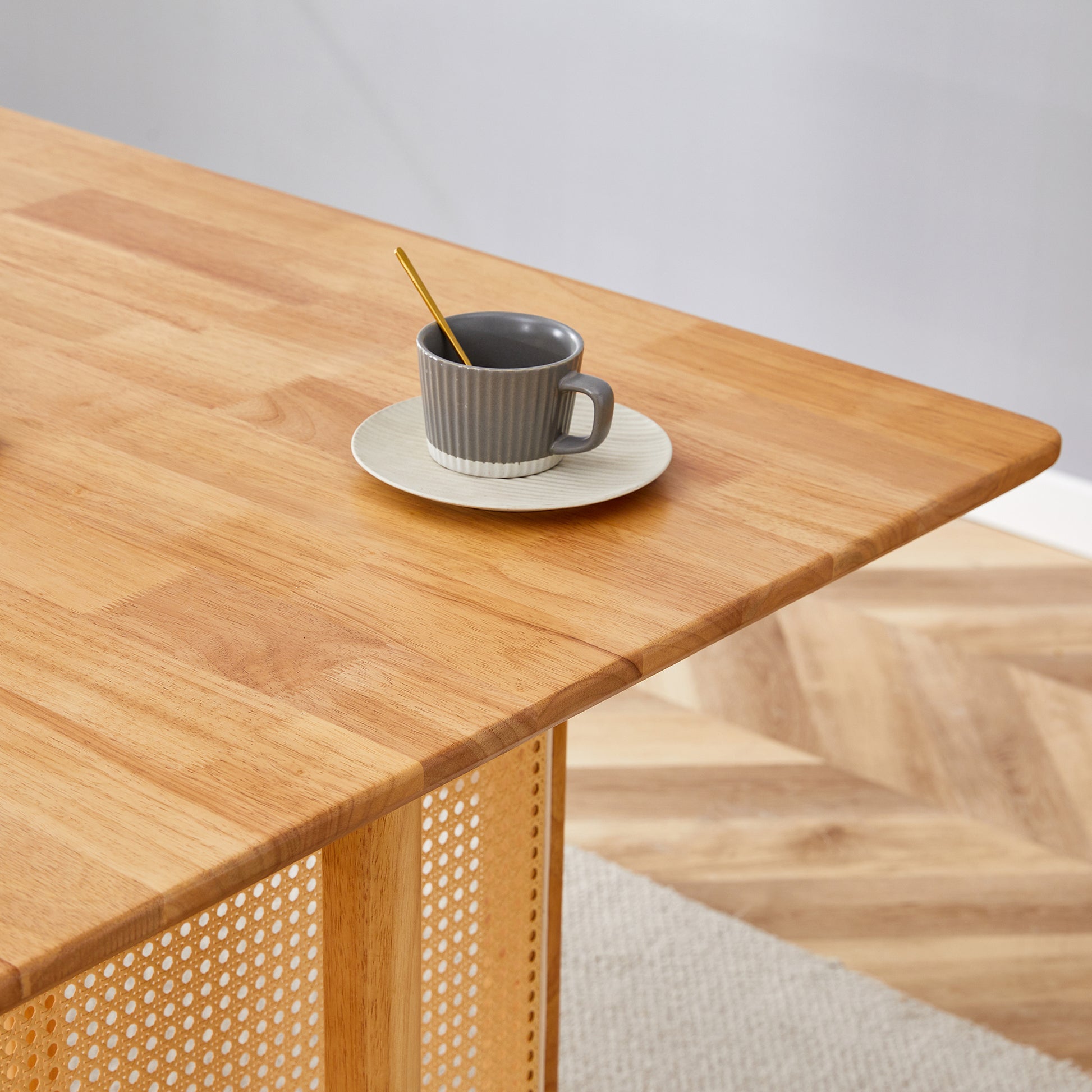 Chinese Country Retro Solid Wood Dining Table, Simple Modern Imitation Rattan Dining Table, Wooden Dining Table, Desk. Suitable For Dining Room, Living Room, Office Wood Rubber Wood