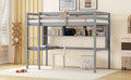 Twin Size Loft Bed With Desk And Shelves, Safety Guardrail And Ladder,Grey Twin Grey Pine