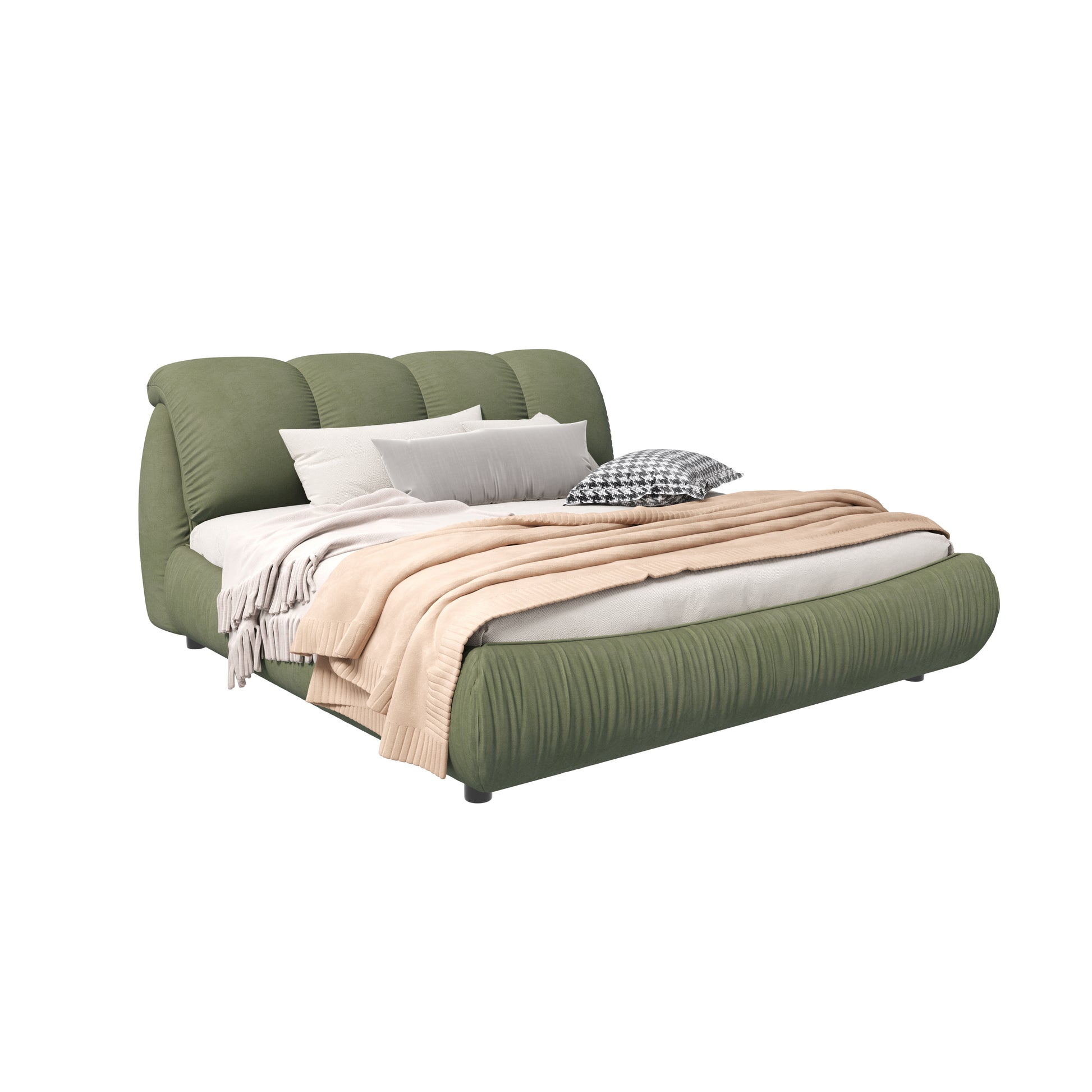 Queen Size Luxury Upholstered Platform Bed With Oversized Padded Backrest And Solid Wood Frame,Suitable For Multiple Heights Of Mattresses,Green Old Sku:W1885S00018 Box Spring Not Required Queen Green Wood Pine Solid Wood