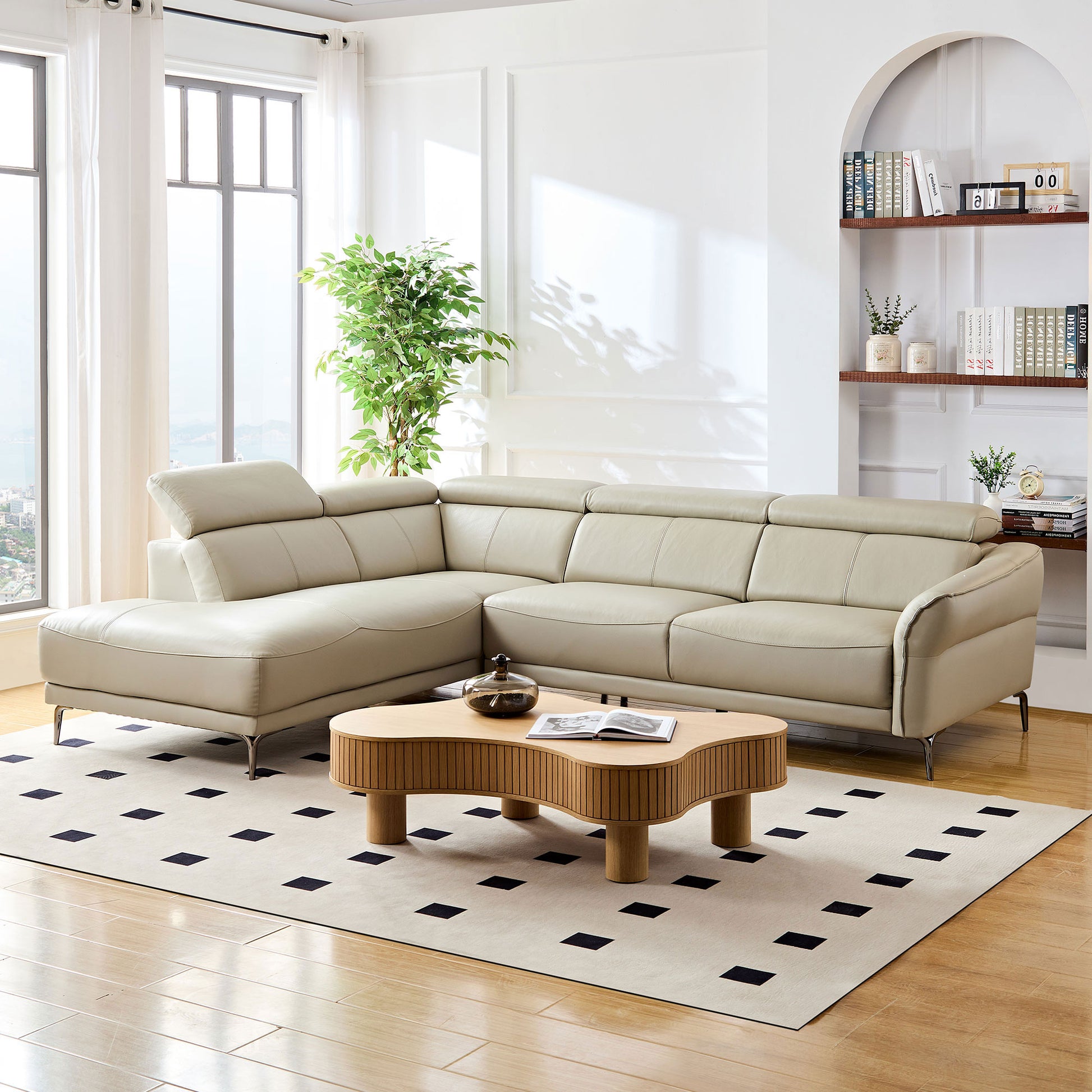 111.42Inch Modern Design L Shaped Deep Sectional Couch,Genuine Leather Sofa With Adjustable Headrests Couch,Minimalist Style Comfy Upholstery Corner Couch With Chaise For Living Room,Apartment,Office Grey Genuine Leather 5 Seat