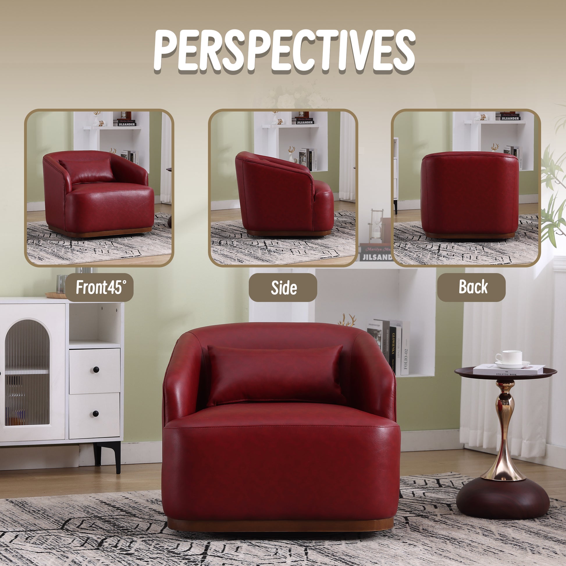 Coolmore Swivel Barrel Chair, Comfy Round Accent Sofa Chair For Living Room, 360 Degree Swivel Barrel Club Chair, Leisure Arm Chair For Nursery, Hotel, Bedroom, Office, Lounge Wine Red Pu Wine Red Primary Living Space Foam Pu Leather