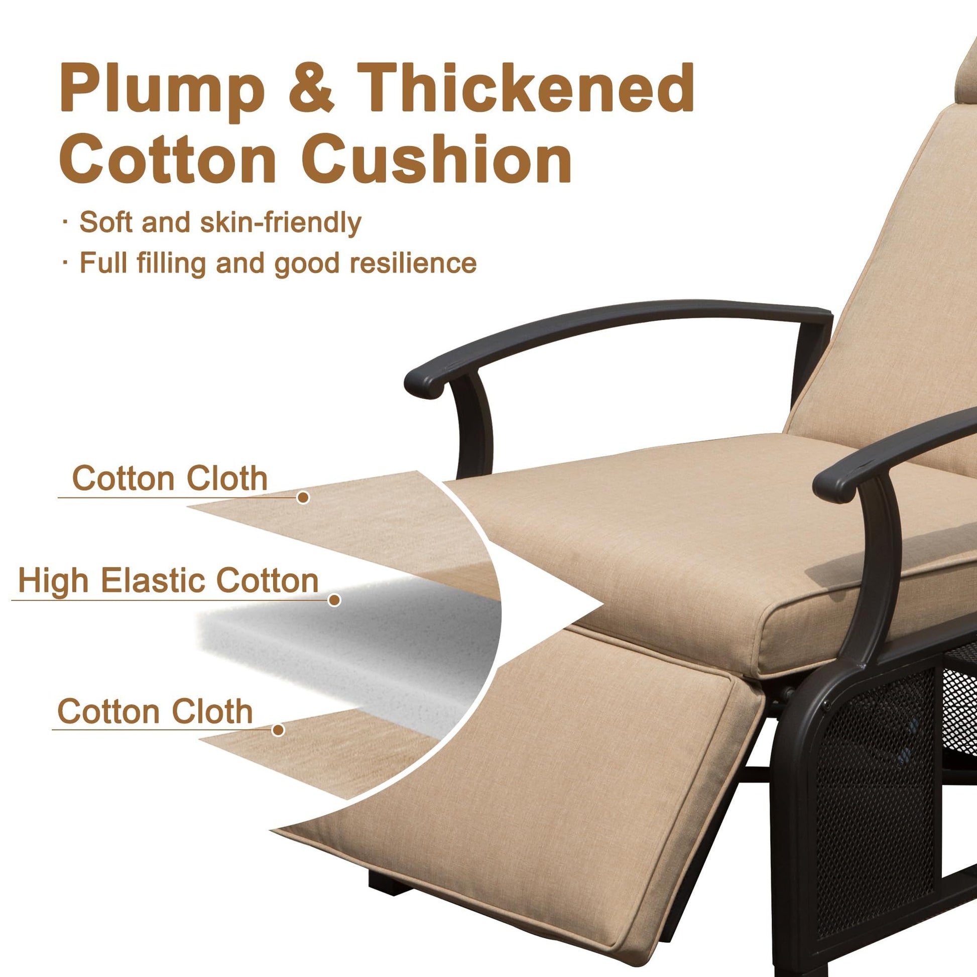 Adjustable Patio Recliner Chair Metal Outdoor Lounge Chair With Flip Table Push Back, Adjustable Angle, 6.8'' Removable Cushions, Support 350Lbs, Beige Yes Beige Garden & Outdoor Metal