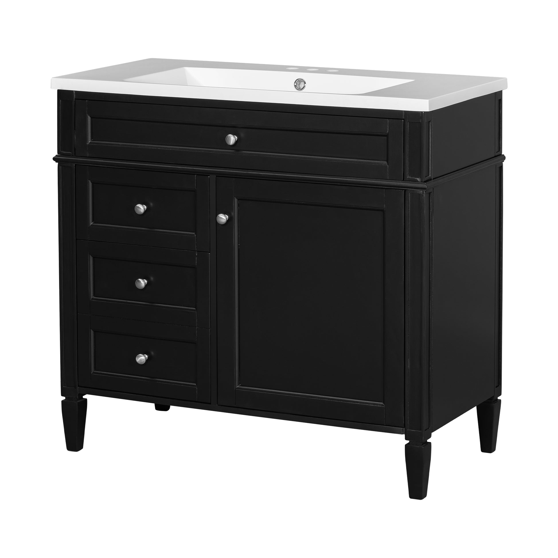 36'' Bathroom Vanity With Top Sink, Modern Bathroom Storage Cabinet With 2 Drawers And A Tip Out Drawer, Single Sink Bathroom Vanity Black Bathroom Solid Wood Mdf