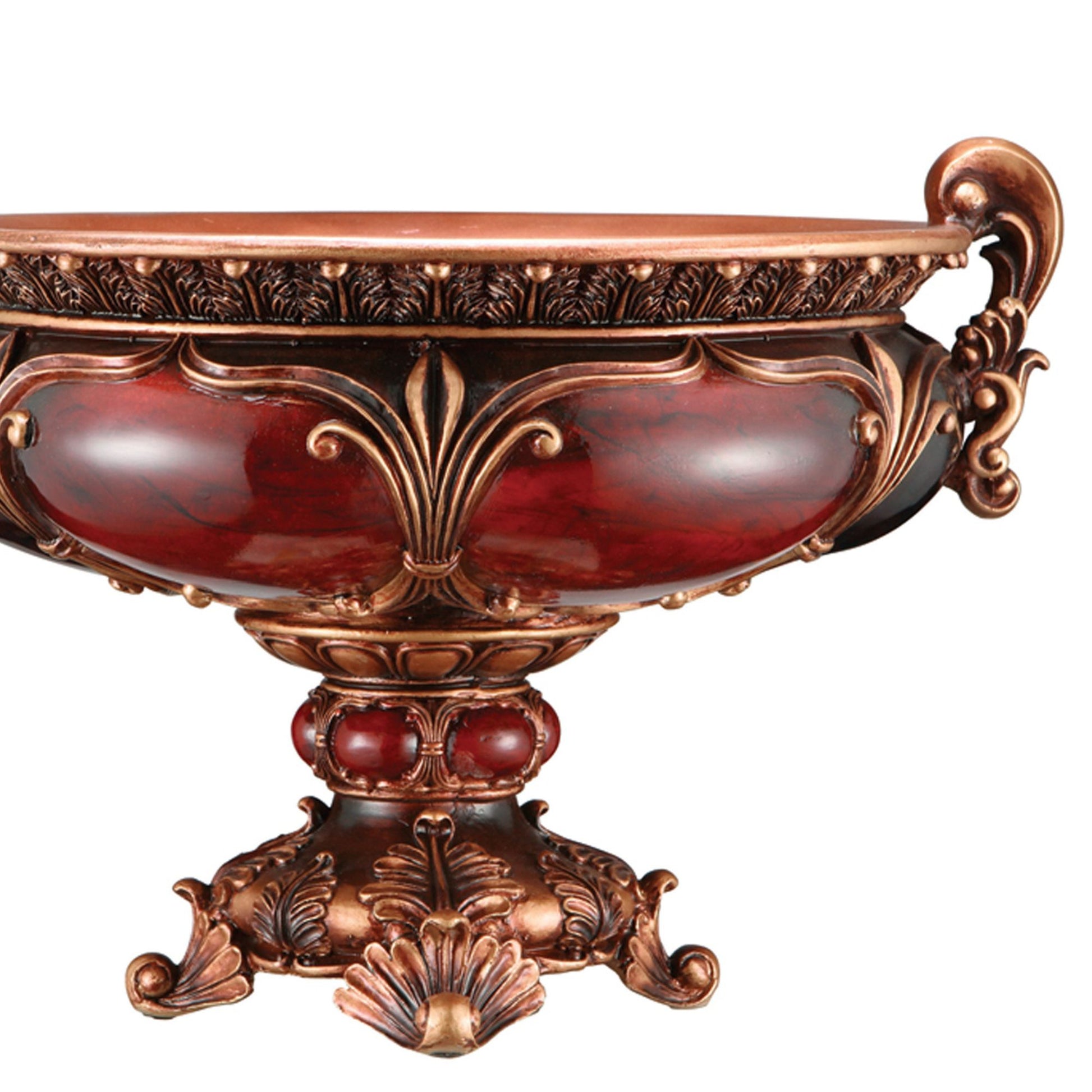 10" Tall Polyresin Decorative Fruit Bowl, Victorian Style Red Polyresin
