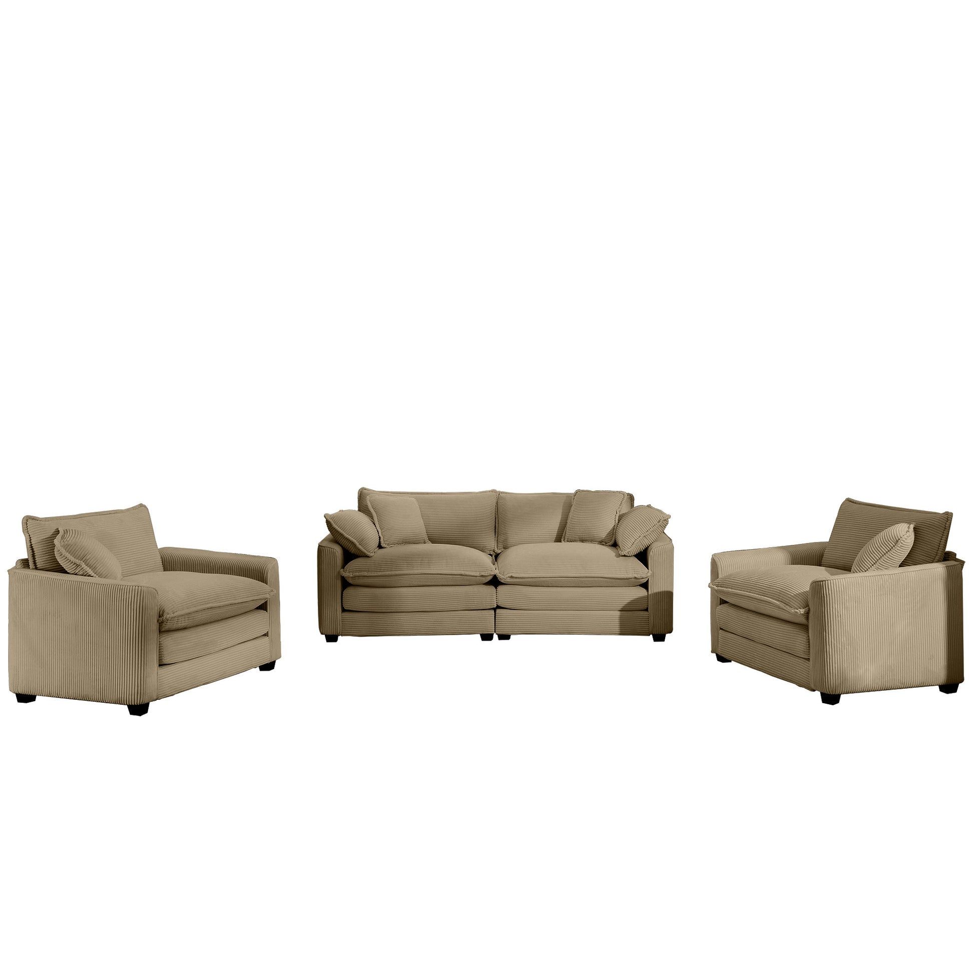 Warm And Cozy Sofa Set With Soft Cushions And Pillows, Home Theater Style Sofa Set Consisting Of One 2 Seater Sofas And Two Single Sofa In Tan Corduroy Fabric Tan Corduroy 4 Seat